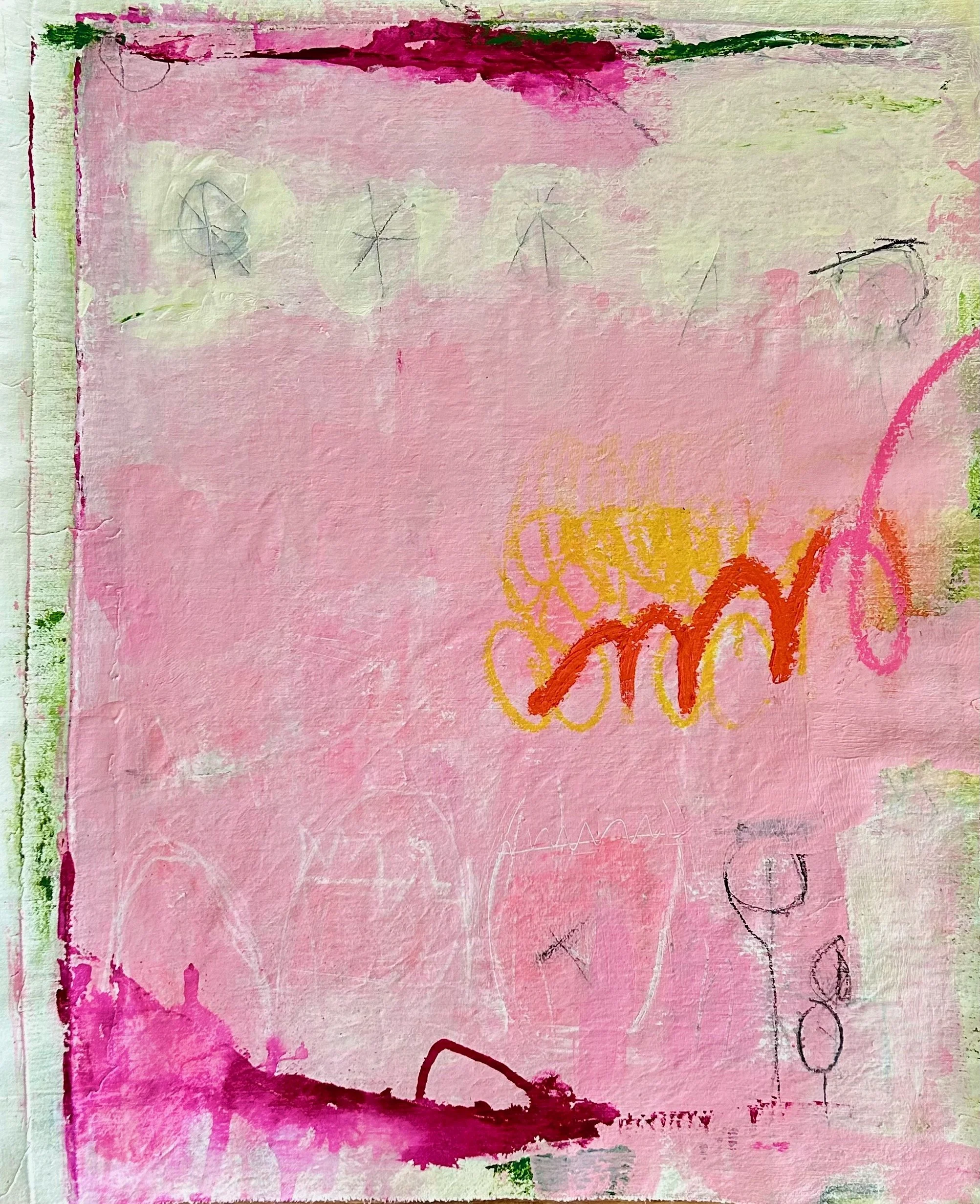 27x22 acrylic, oil stick, charcoal on vintage cloth:  Rooted Series