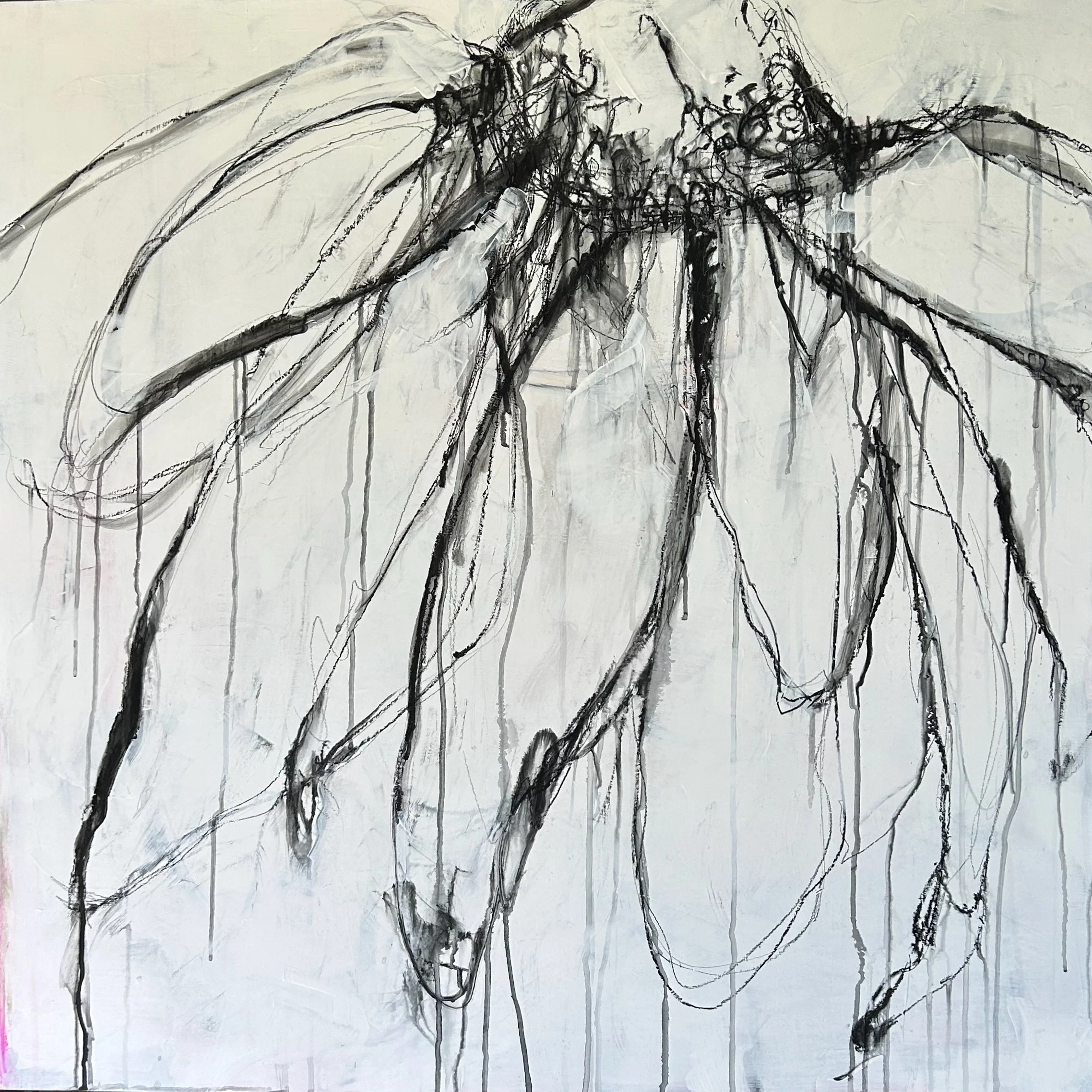 36"x36"; acrylic, pencil, stabillo crayon on cradled wood panel