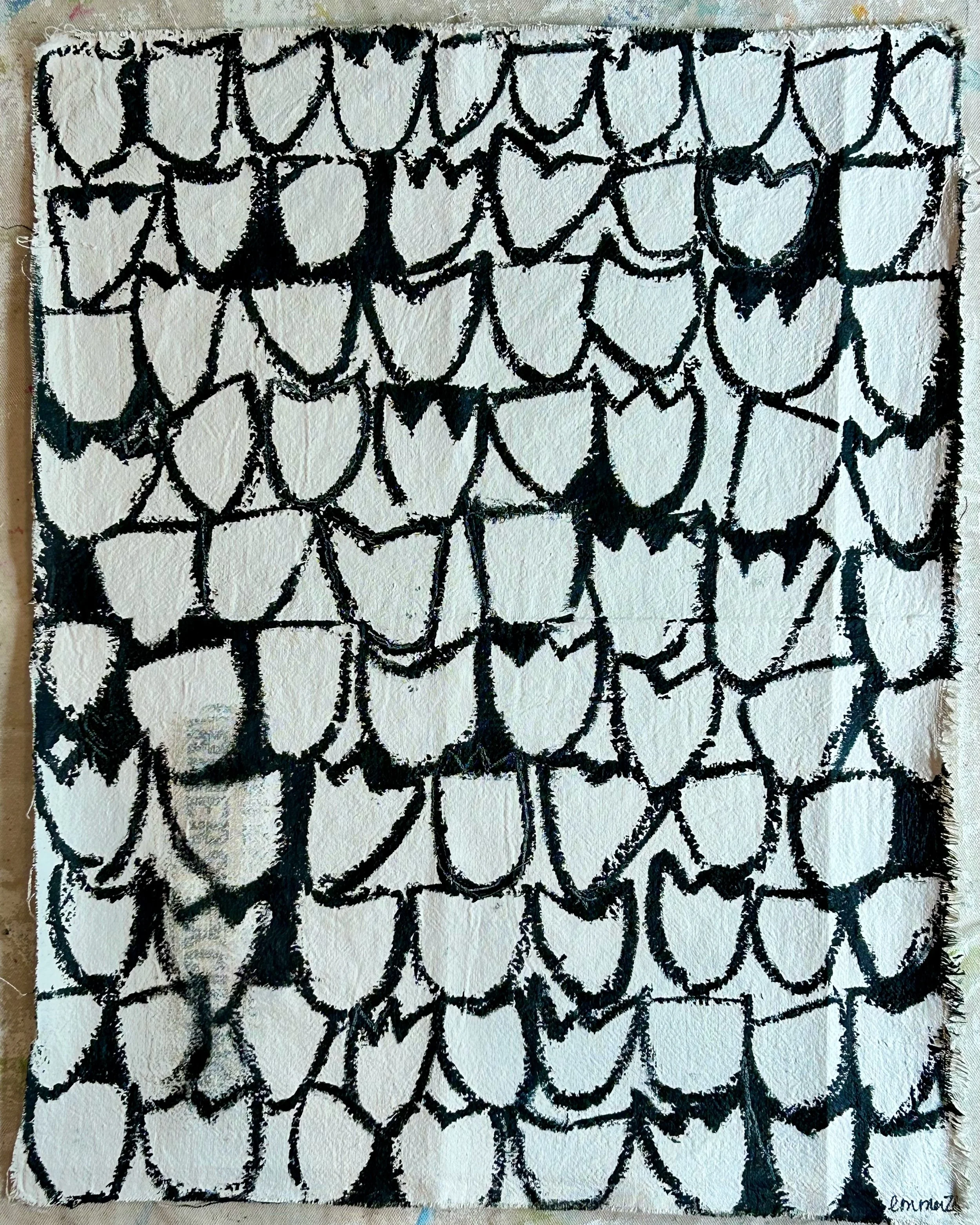 26x21 acrylic and oil stick on loose vintage grain sack