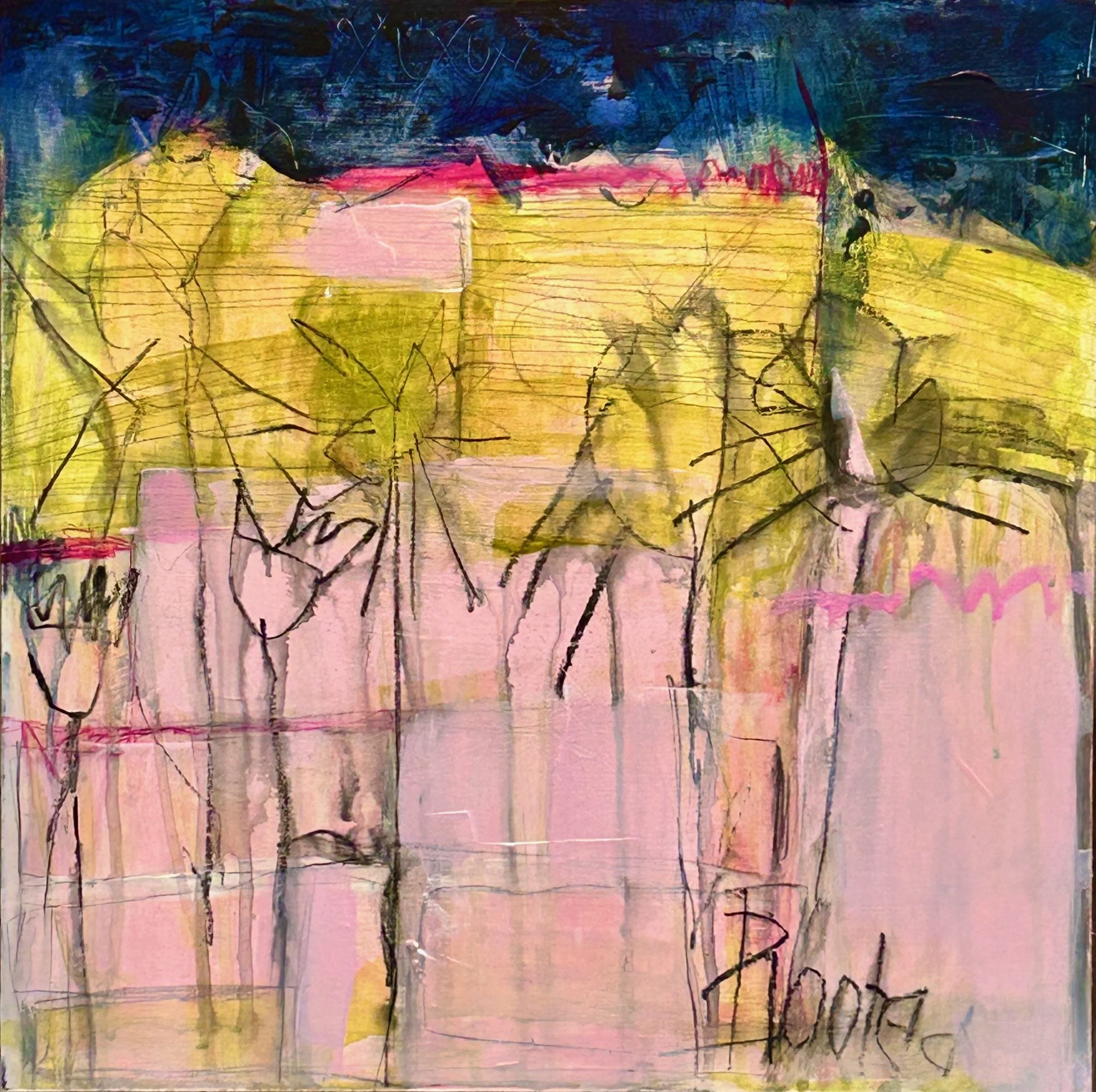 16x16 acrylic, charcoal, oil stick, crayon on cradled wood panel