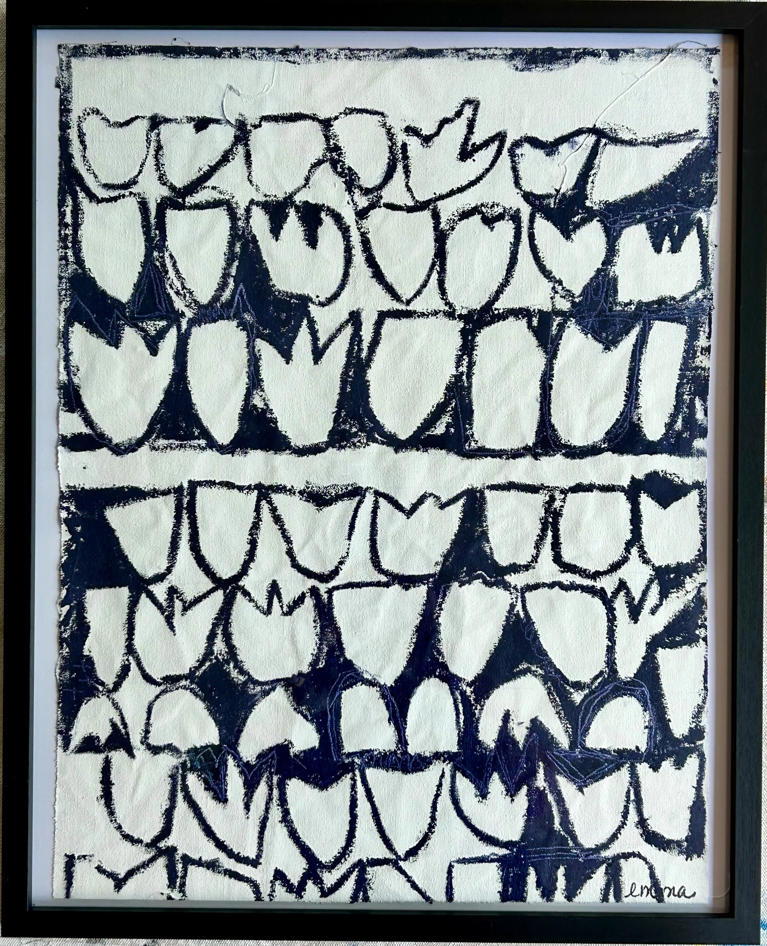 19x15 image acrylic and oil stick on vintage linen