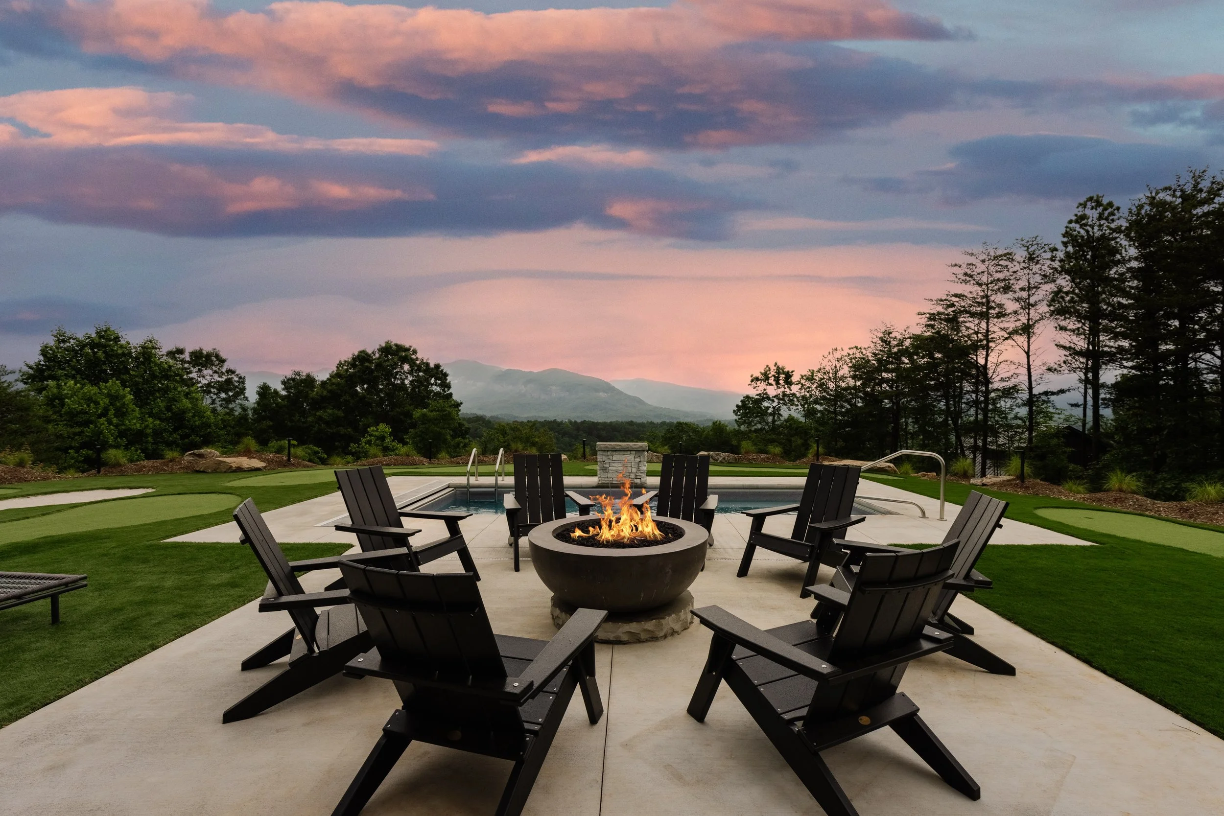 outdoor fireplace evening