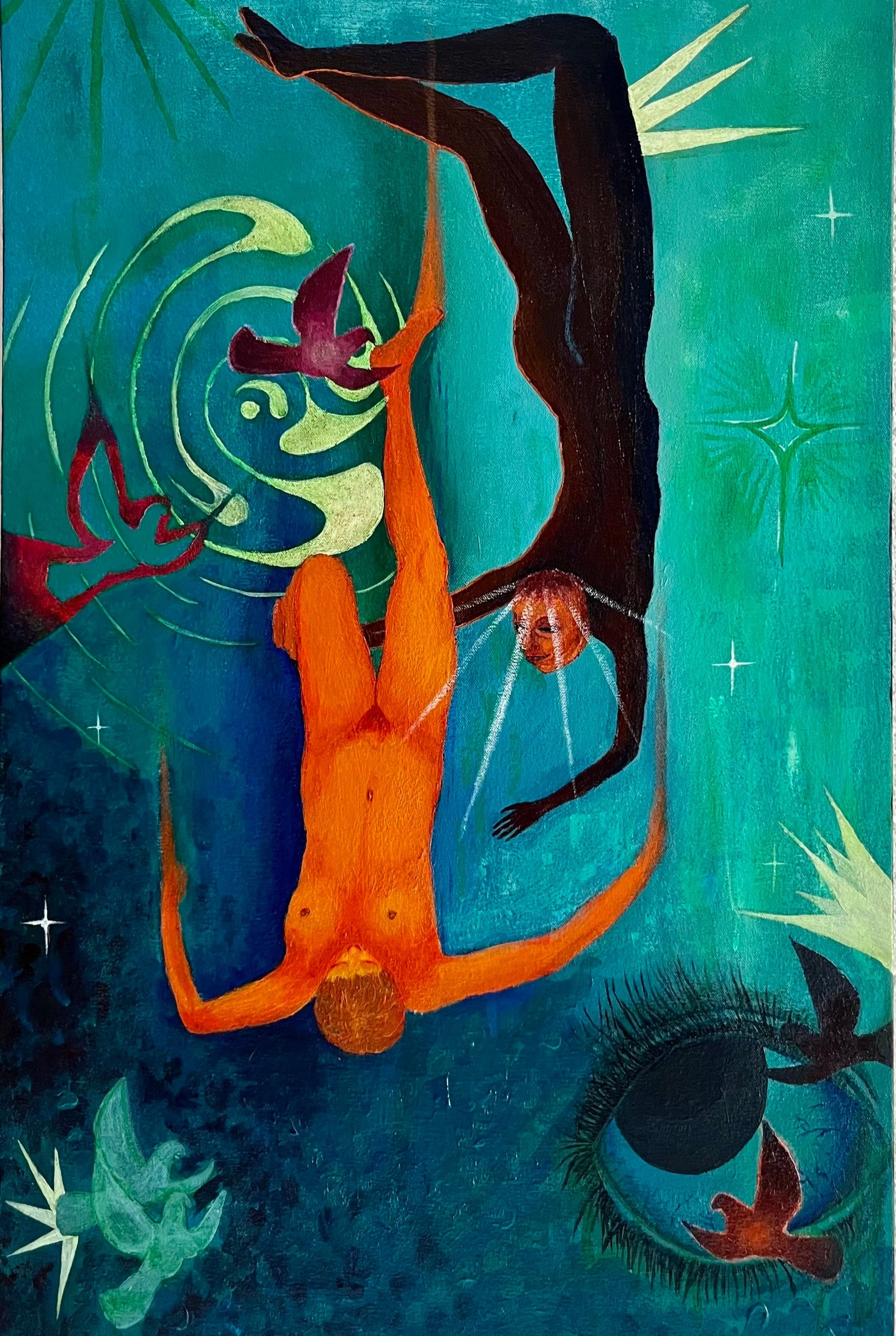 "Burning Up", Acrylic and Ink on Canvas, 18” x 28”, 2025