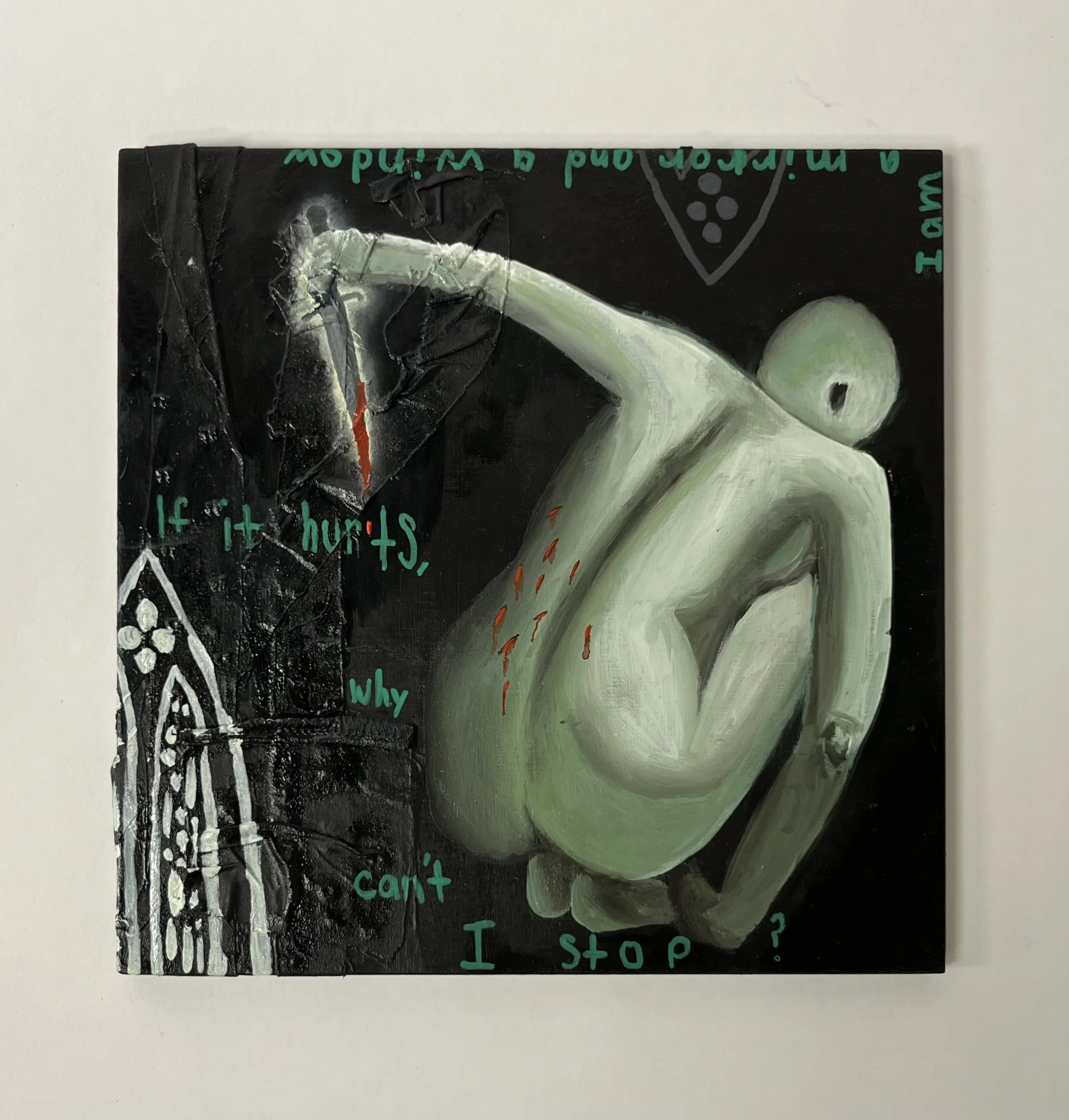 "Tainted Innocence" (2),
Mixed Media and Oil on Canvas,  
8” x 8”, 
2025