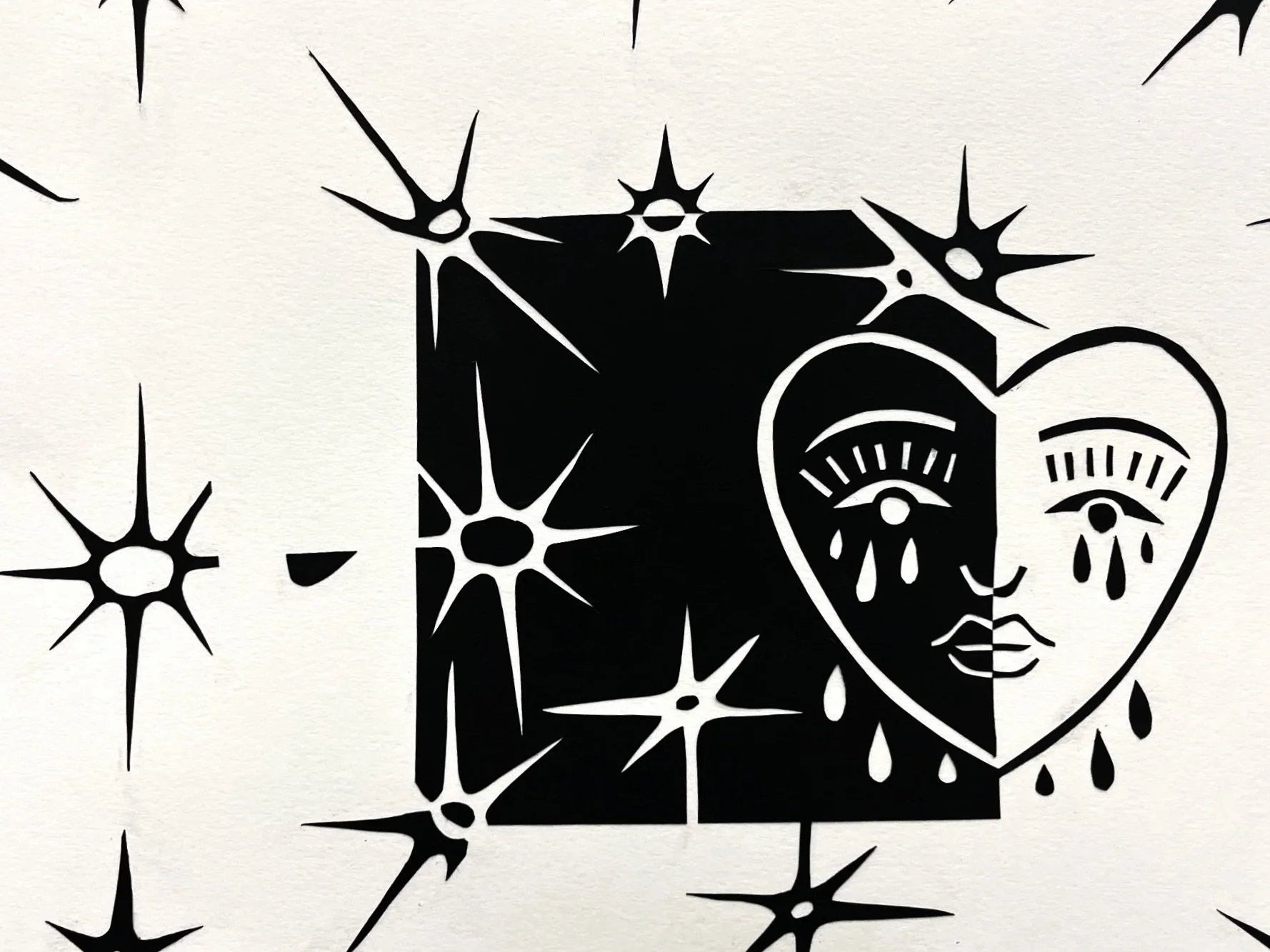 "Crying Heart Notan"
8.5" x 12" ,
Collage, 
2024