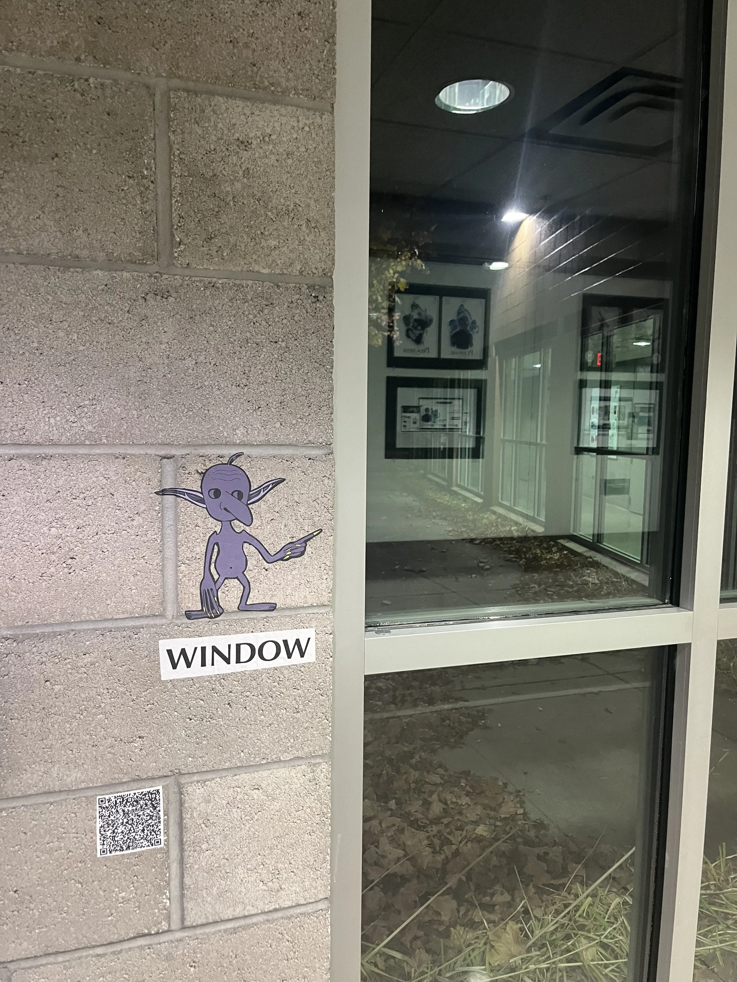 "Window Goblin"
Installed - 4" x 6", 
Digitally Created, Installed Publicly, 
2024