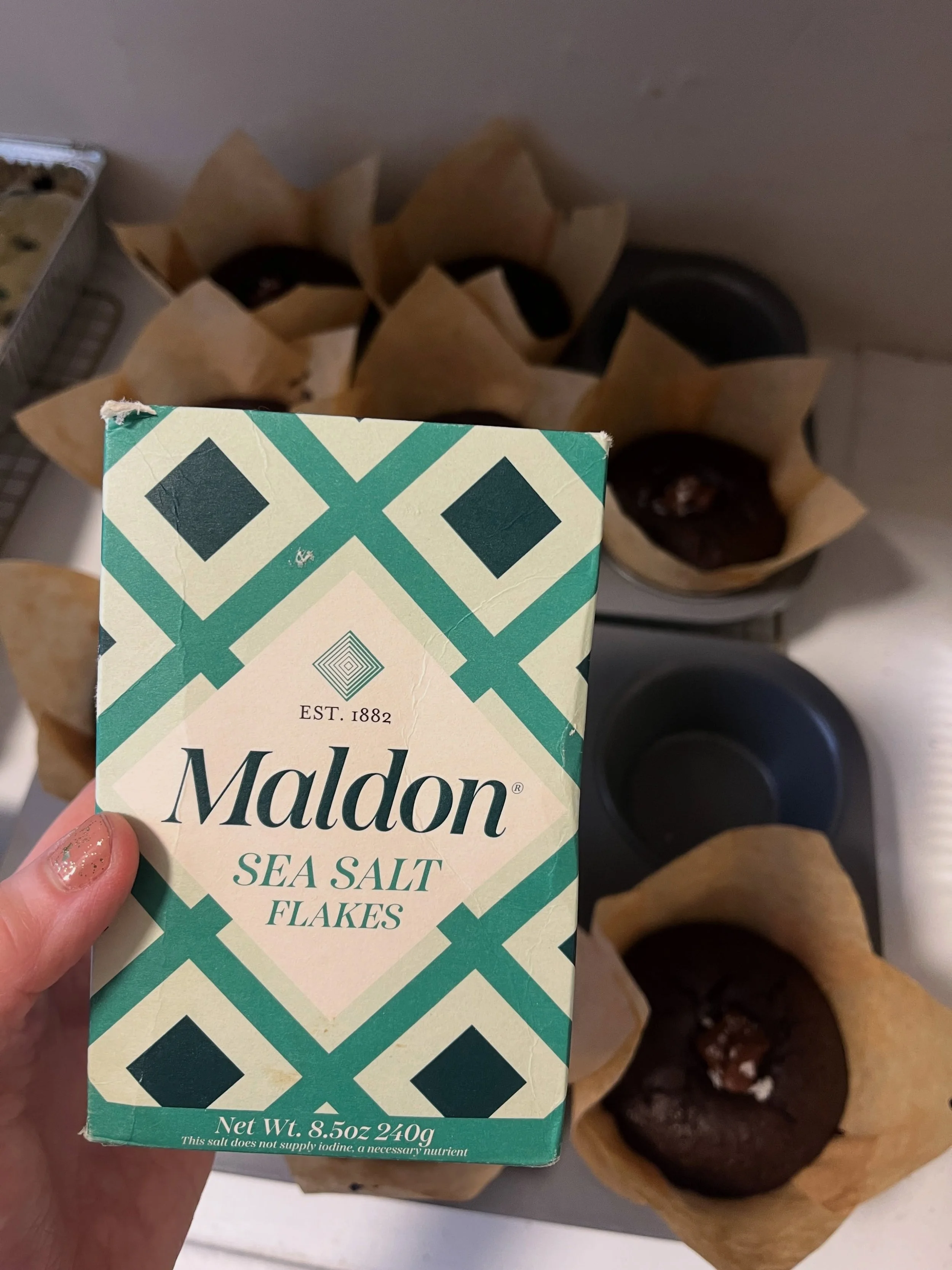 If you are wondering what the little crystals are on the top of the Vegan Double Chocolate Muffins, it&rsquo;s delicious flakes of Maldon Salt!! Adding a sprinkle of salt and two mega chunks on top of the muffins makes me feel like a fancy pants and 