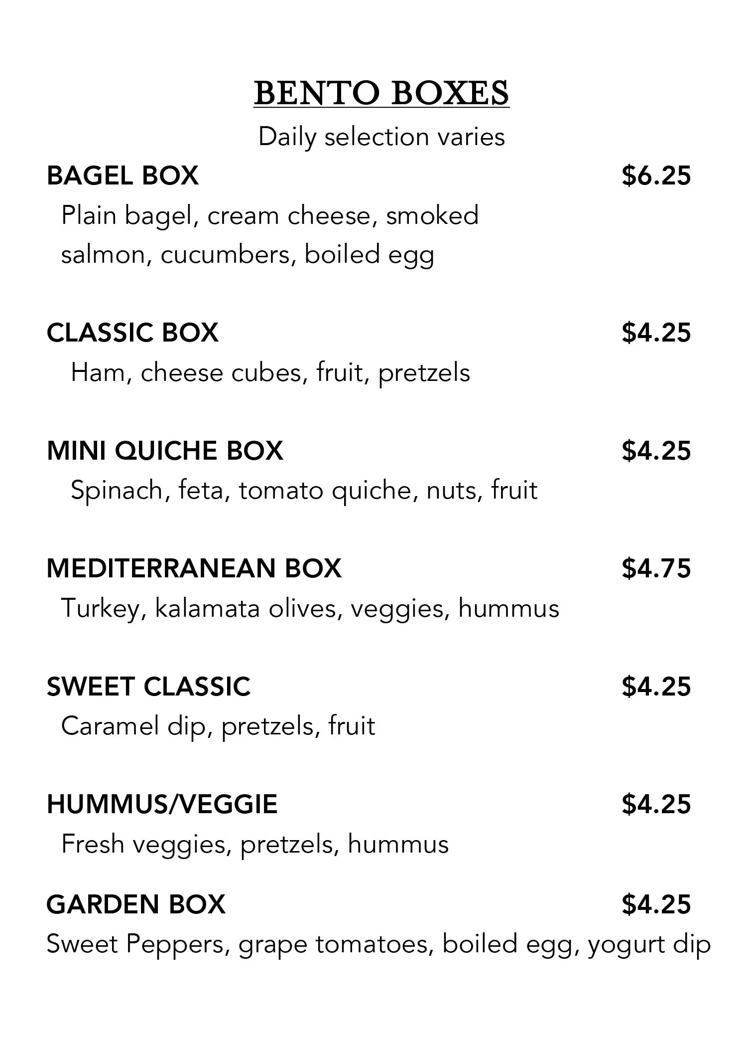 Bento Box Menu