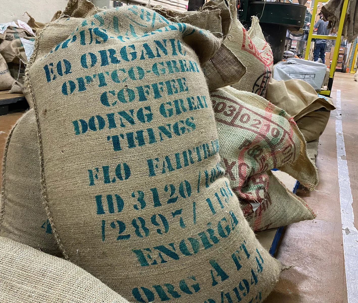 Fair Trade sourced beans ready to be roasted in VCC’s roastery