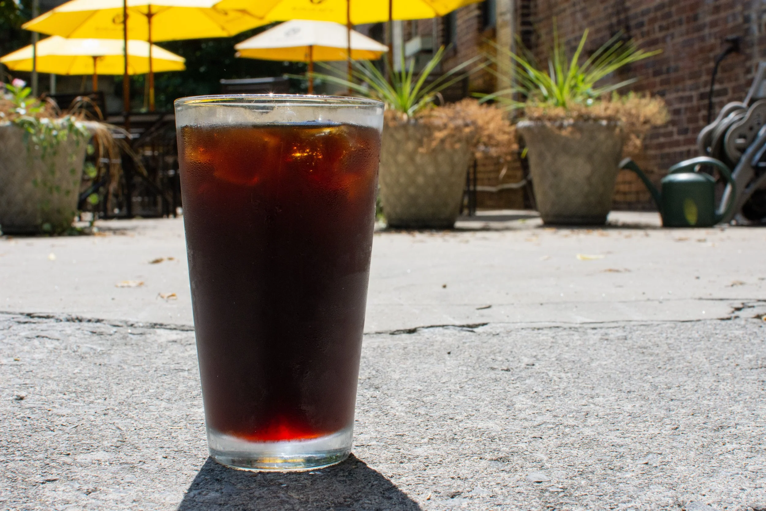 Iced Cold brew on the patio of the Vienna Coffee House