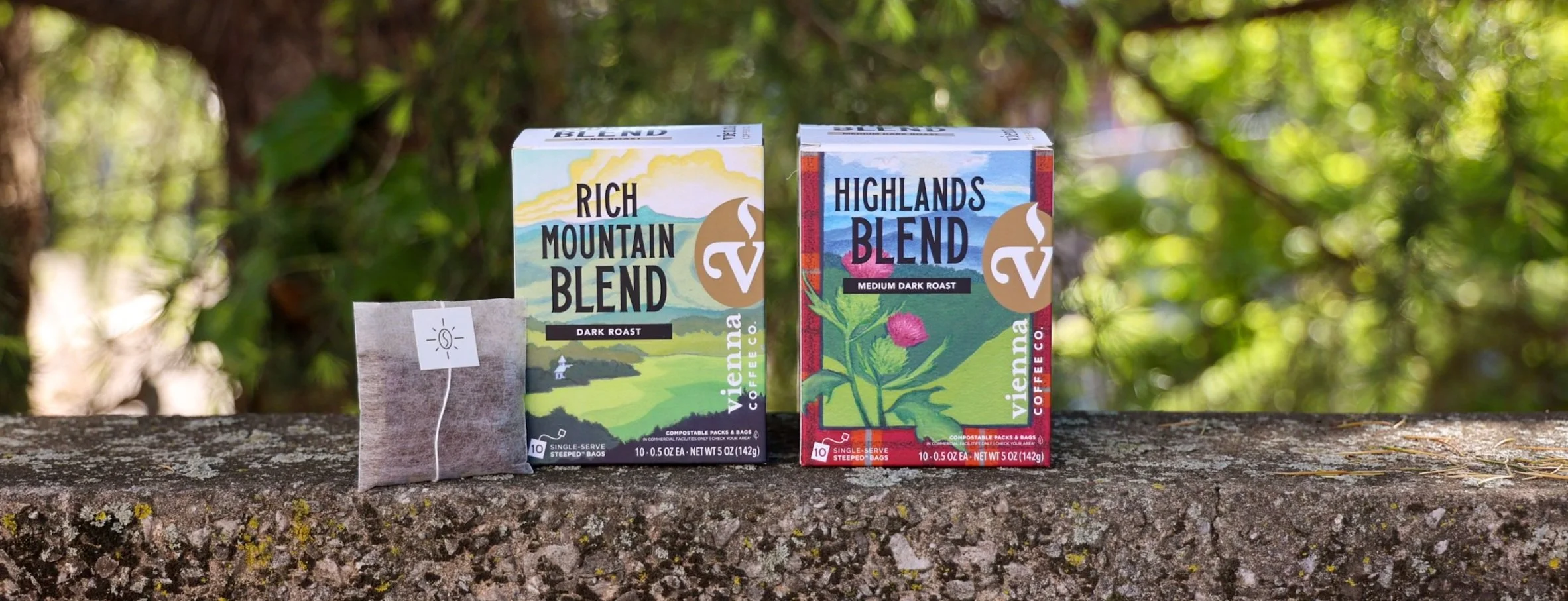 steeped coffee options in Rich Mountain Blend and Highlands Blend