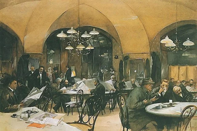 Painting by Reinhold Völkel (1873–1938)  of “Café Griensteidl”, 1896