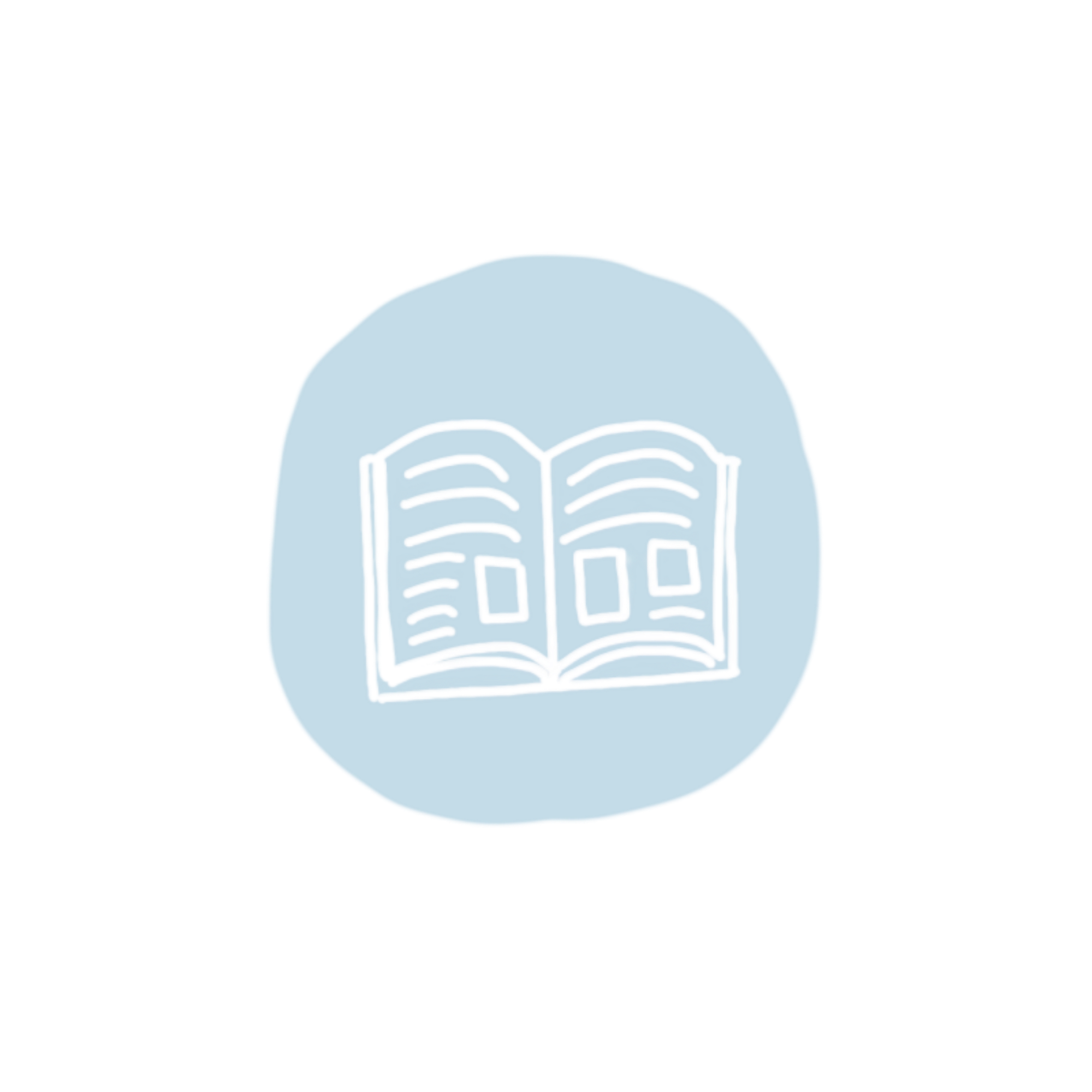 A cartoon image of a gray alien with large black eyes reading a book. The alien appears to be in a dark setting.