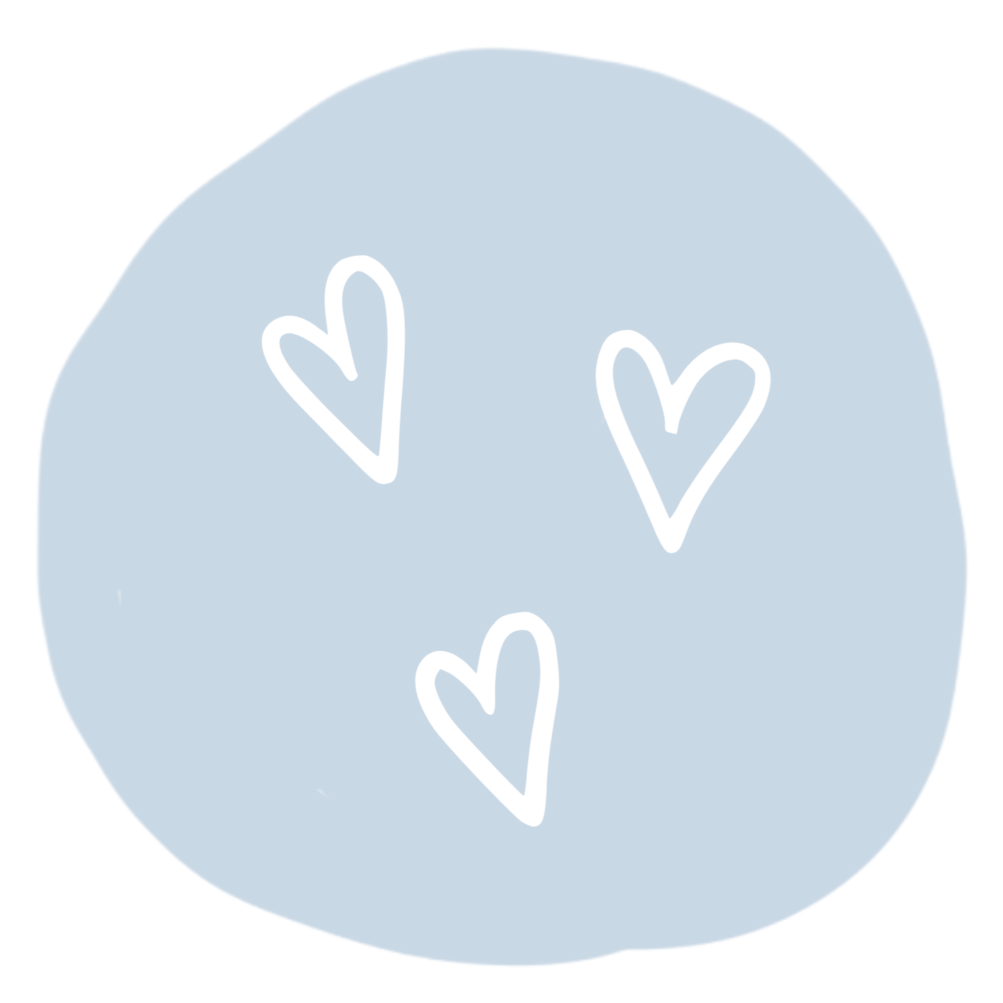 Light blue circle with white hand-drawn style hearts inside.