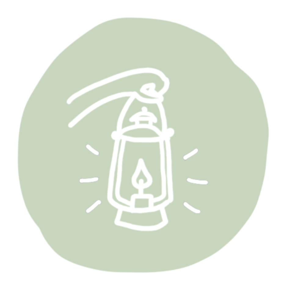 Illustration of a lantern emitting light on a green circular background.