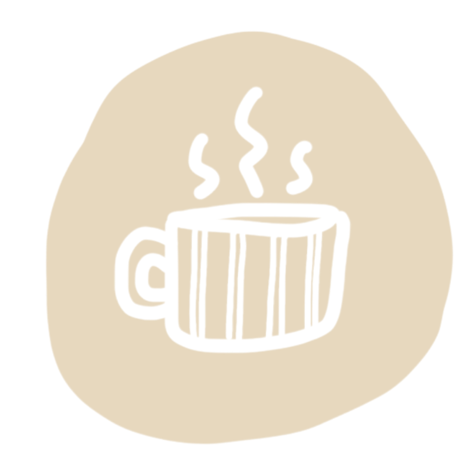 Illustration of a steaming mug of coffee or tea with a beige background.