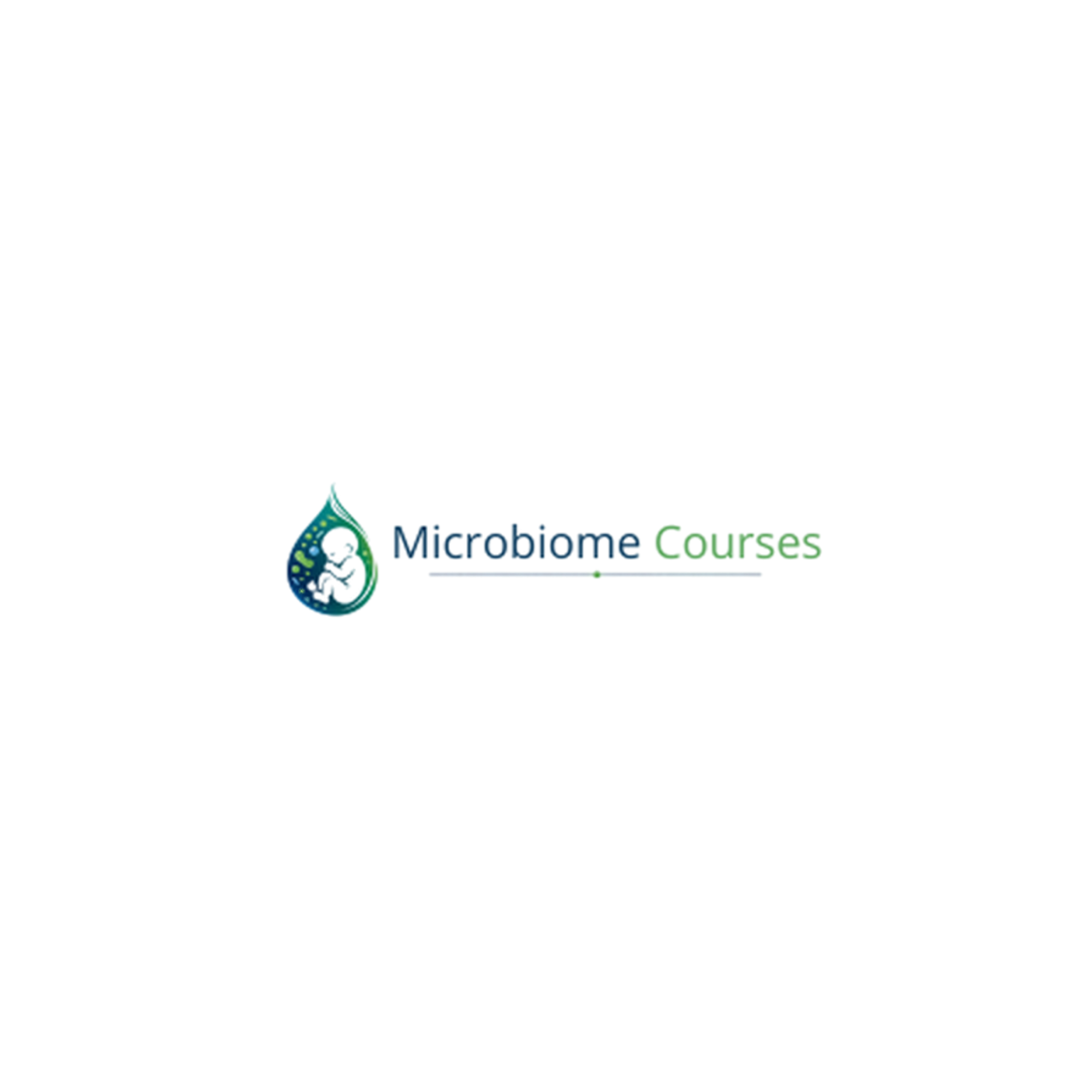 Microbiome Courses logo featuring a stylized DNA strand with a water droplet.