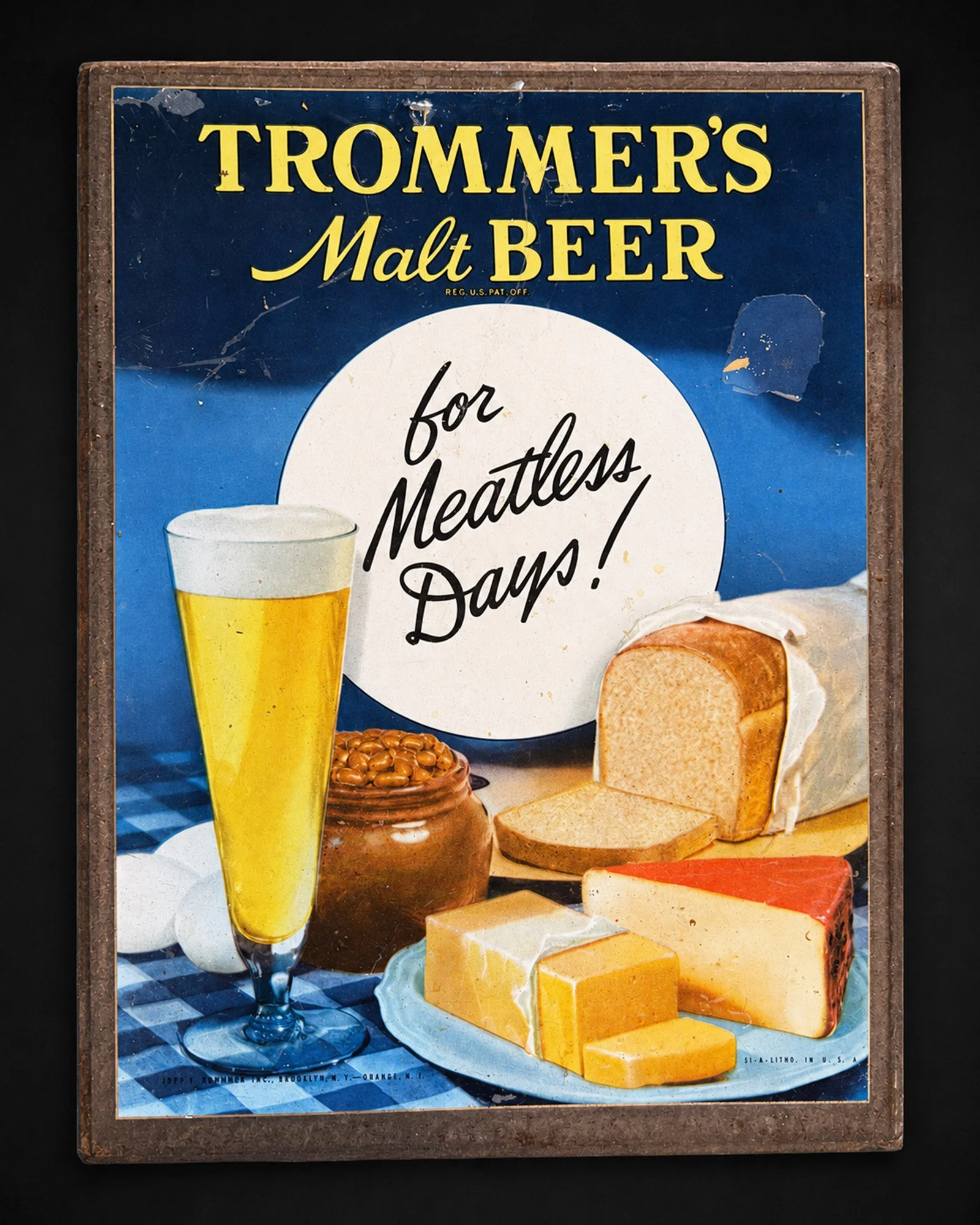 Trommer's Malt Beer "For Meatless Days!" — WWII Home-Front Counter Sign, c. 1943–1945