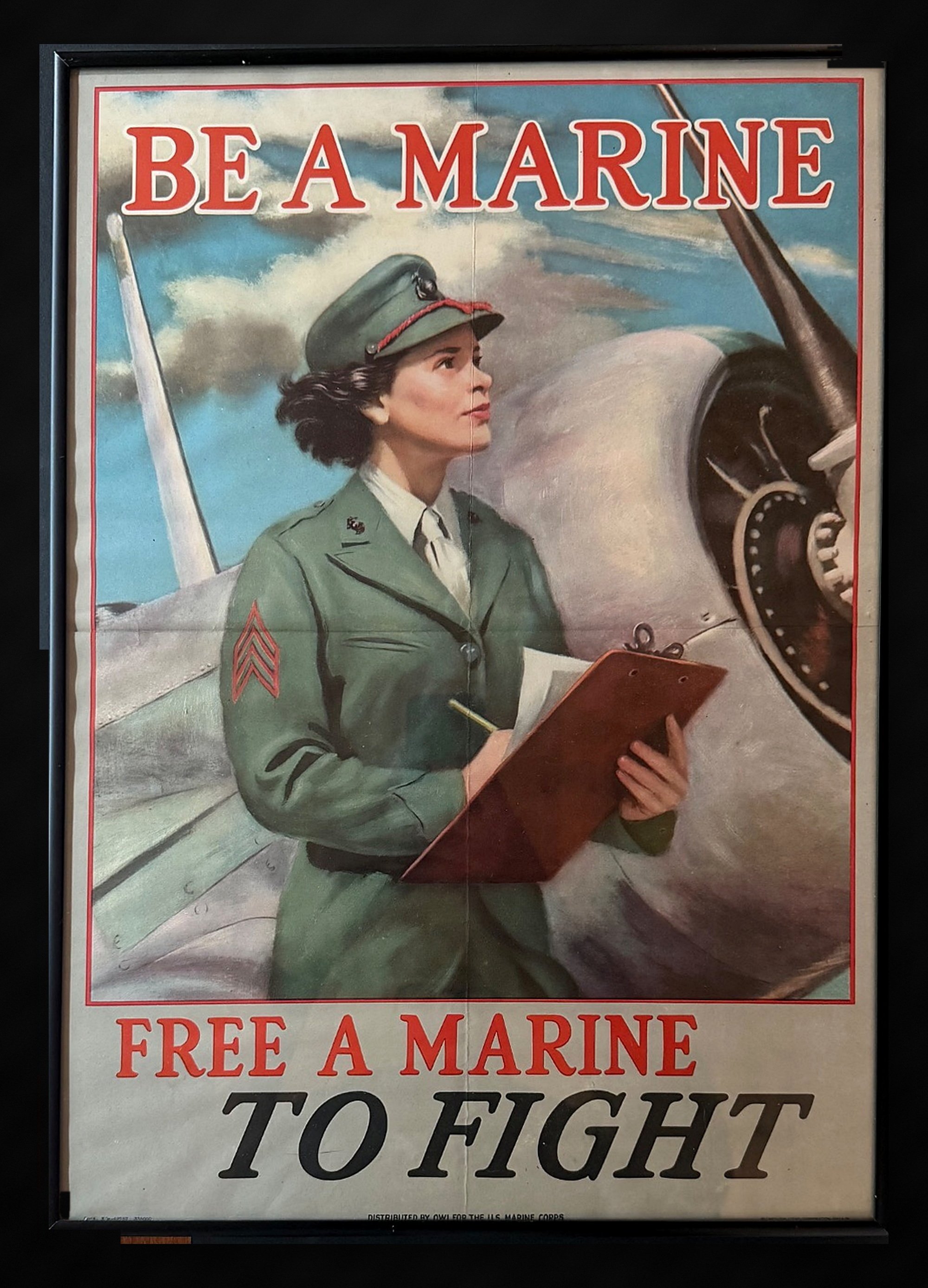 Be a Marine, Free a Marine to Fight — 1943 Original WWII USMC Women's Reserve Recruiting Poster