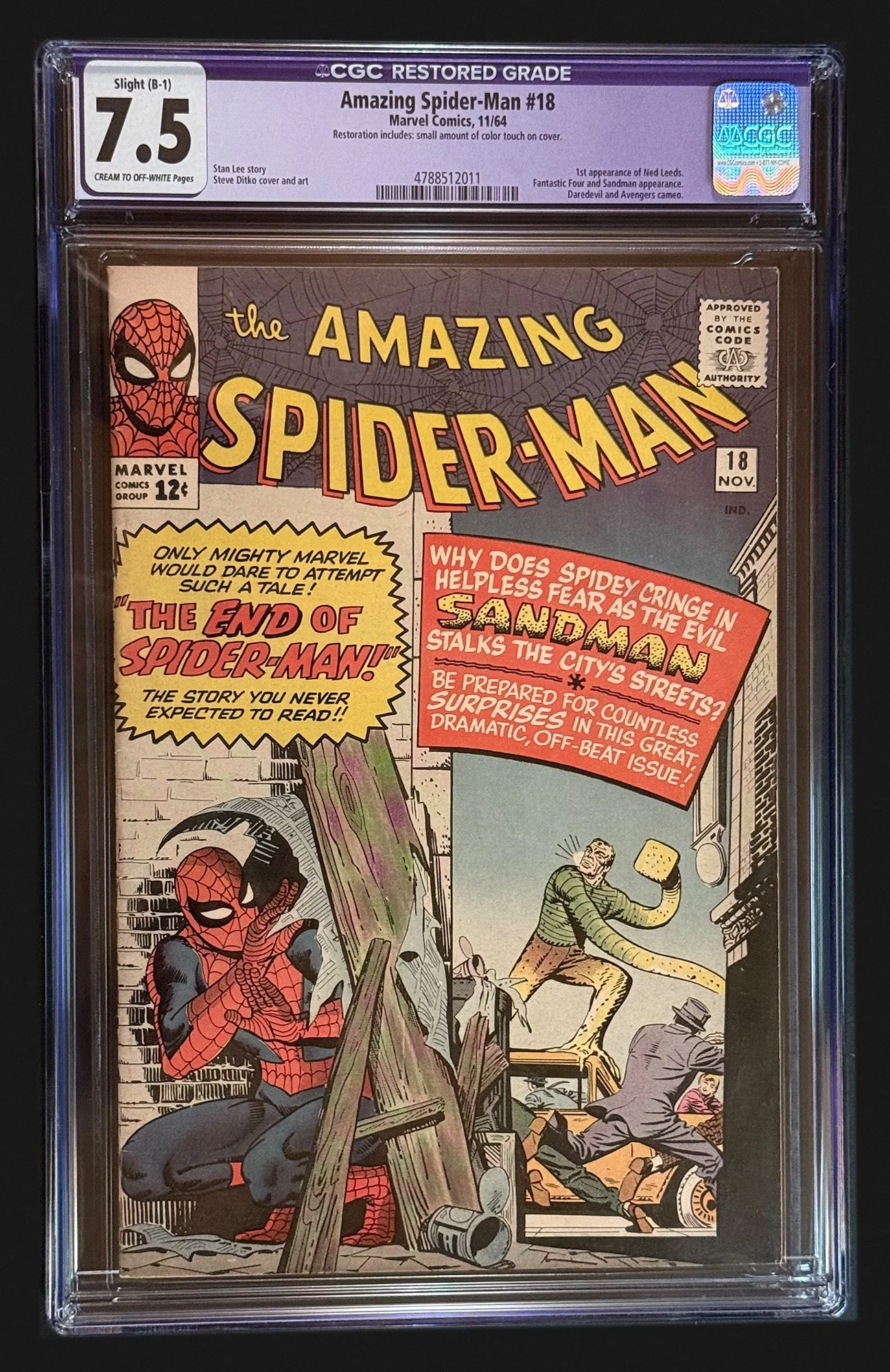 Amazing Spider-Man #18 — First Ned Leeds (1964, CGC 7.5 Restored)