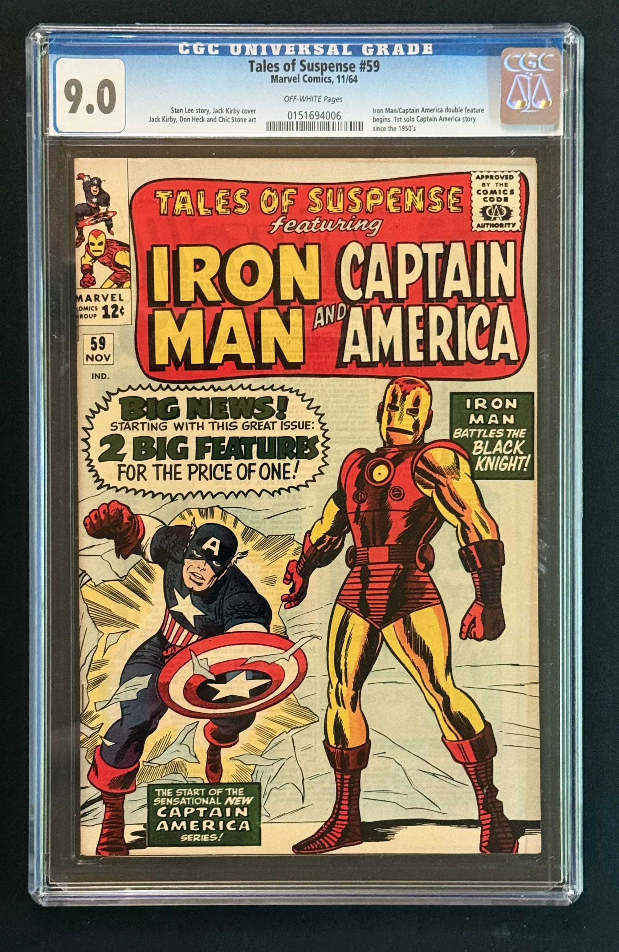 Tales of Suspense #59 — CGC 9.0 (VF/NM) — 1st Solo Captain America Story Since the 1950s — Marvel, 1964