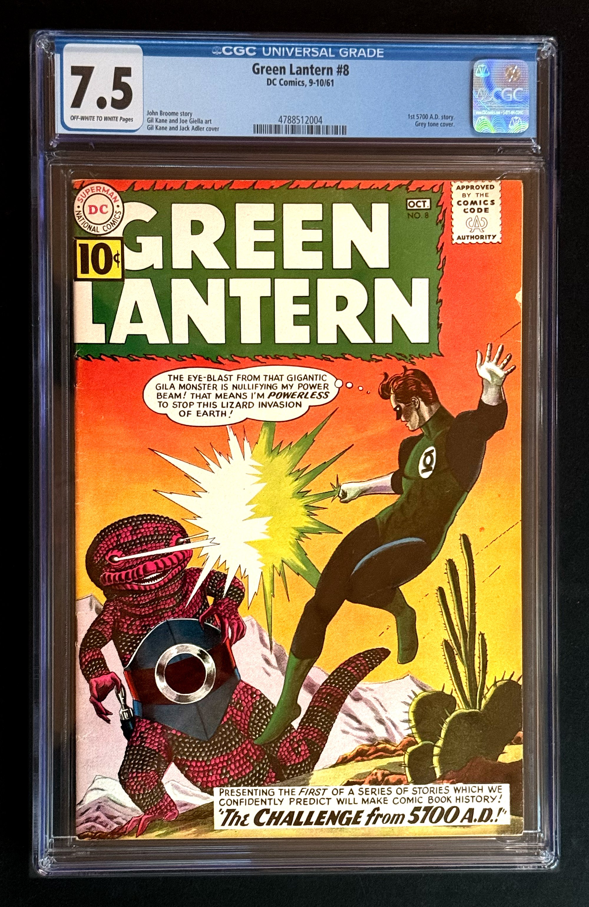 Green Lantern #8 — Grey Tone Cover, First 5700 A.D. Story (1961, CGC 7.5)