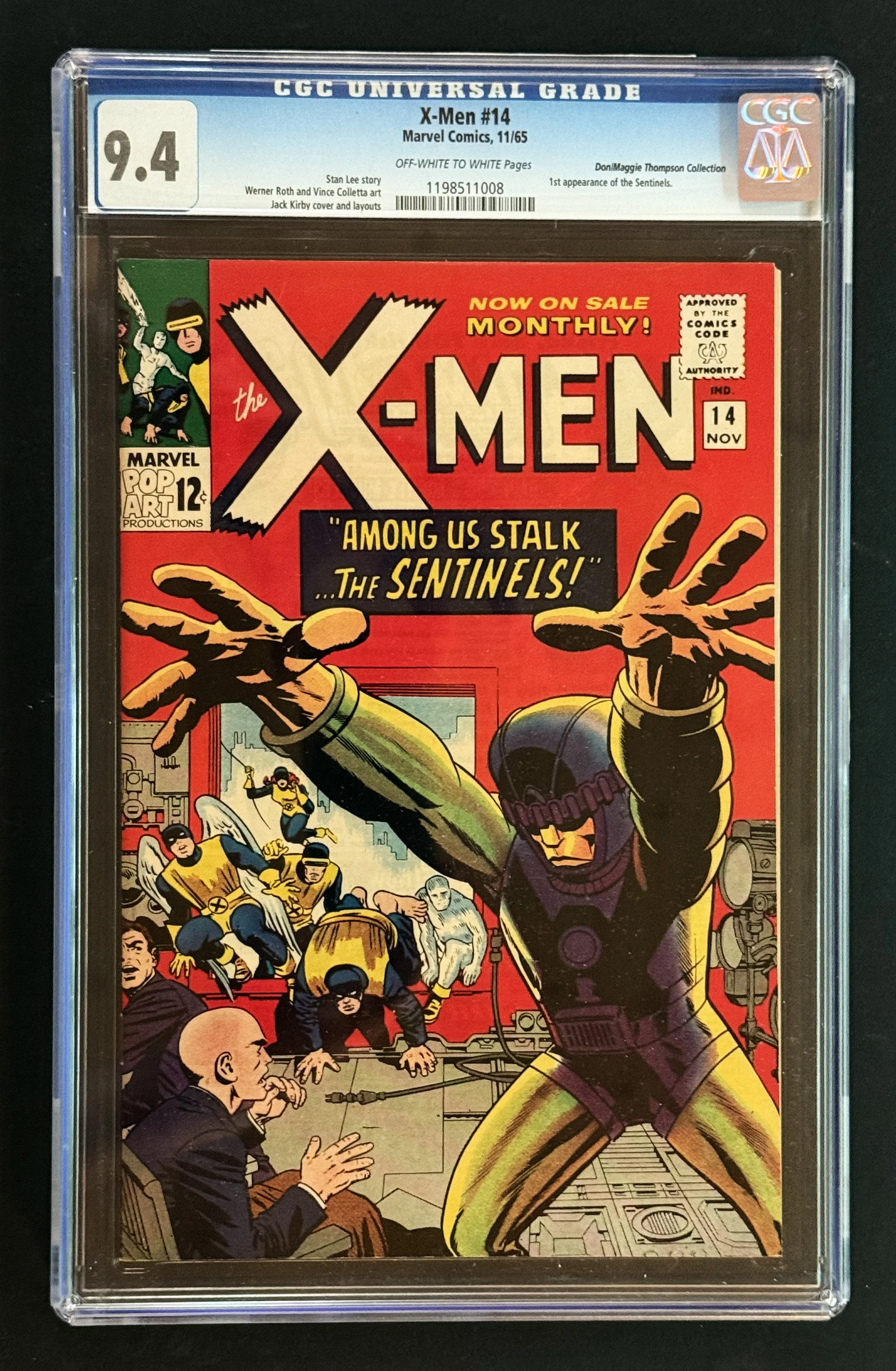 X-Men #14 — CGC 9.4 (NM) — 1st Sentinels — Don/Maggie Thompson Pedigree — Marvel, 1965