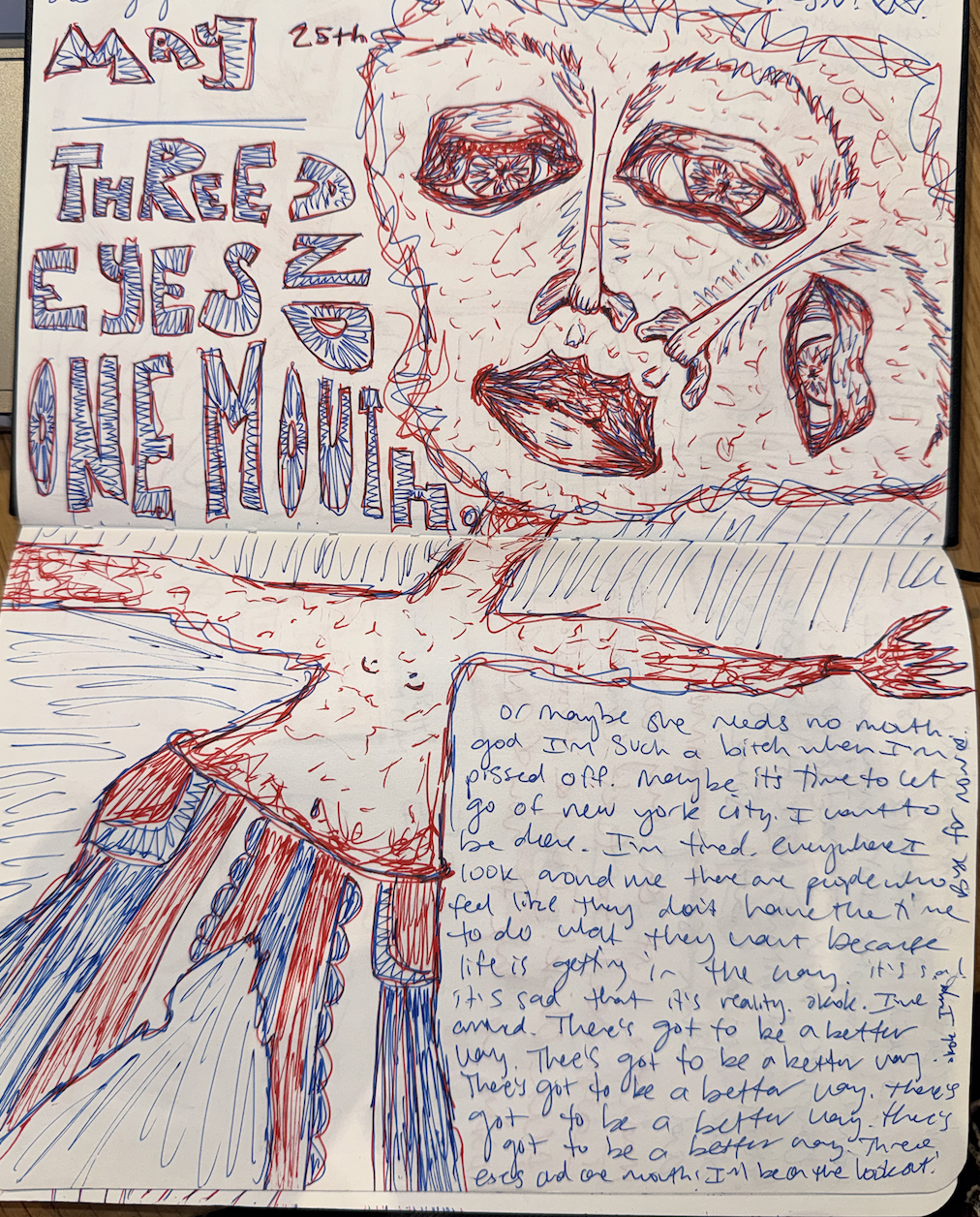 Pen on paper.