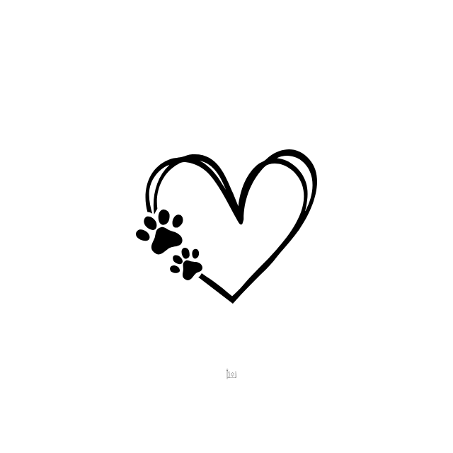 Black outline of a heart with paw prints on the lower left side.