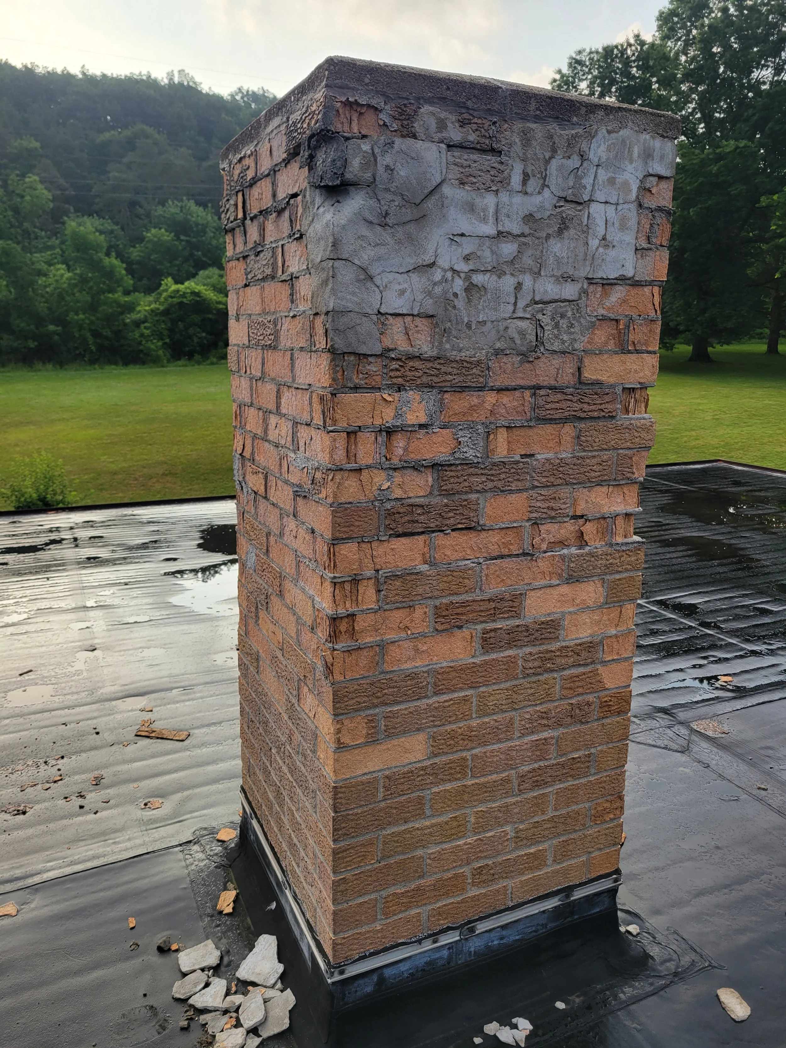 Chimney rebuild in Boston, NY, (before).