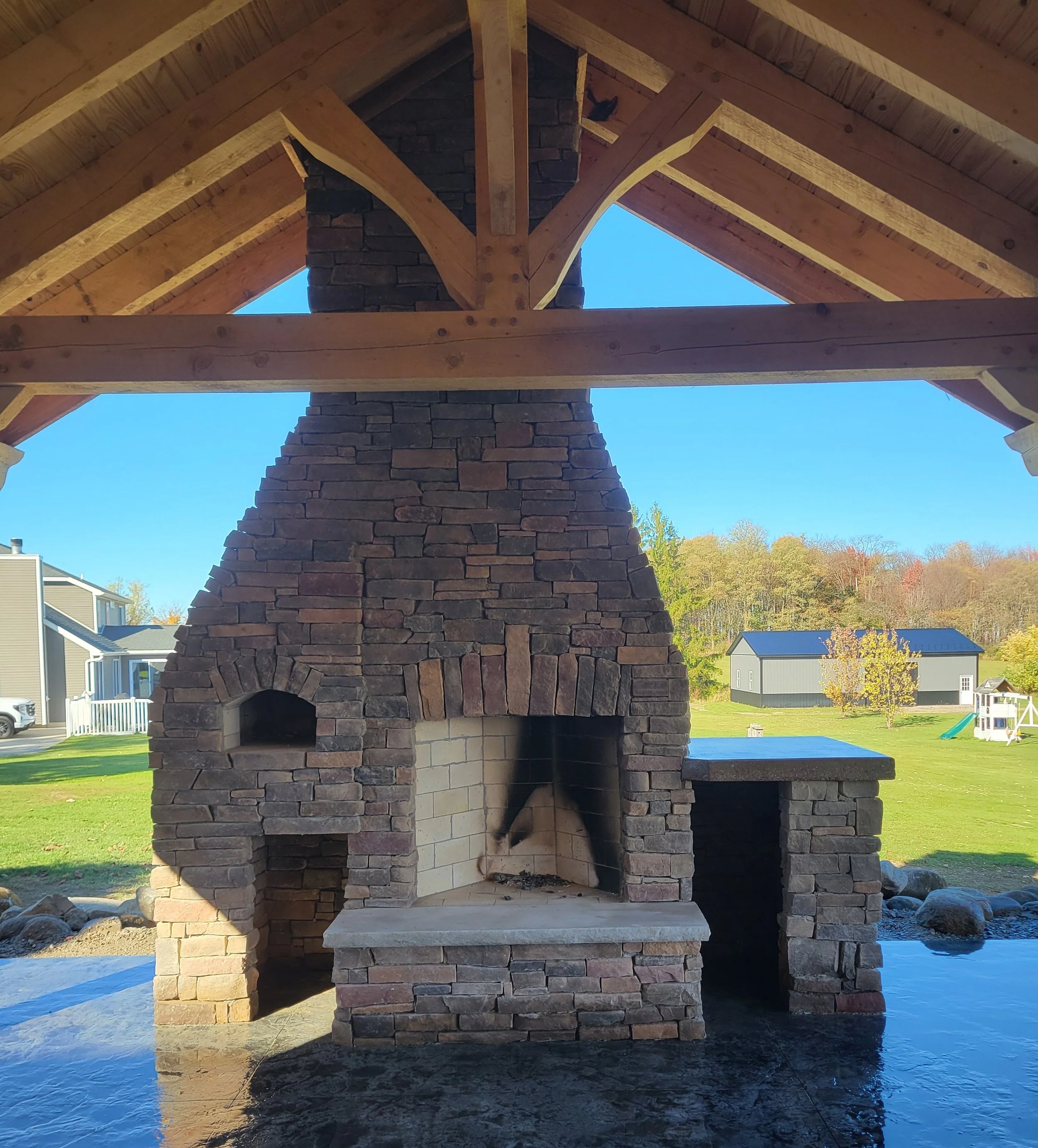 Outdoor fireplace in Collins, NY.