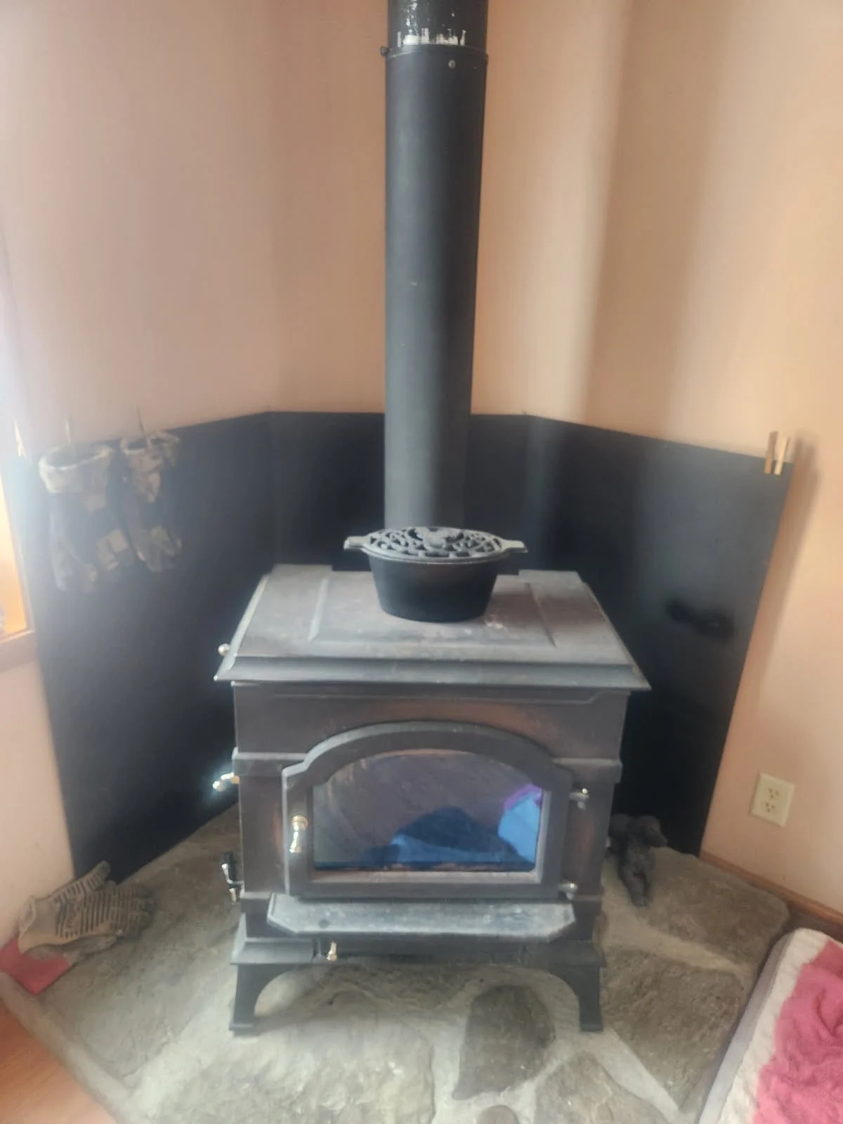 Woodstove stone work in Wales NY, (before).
