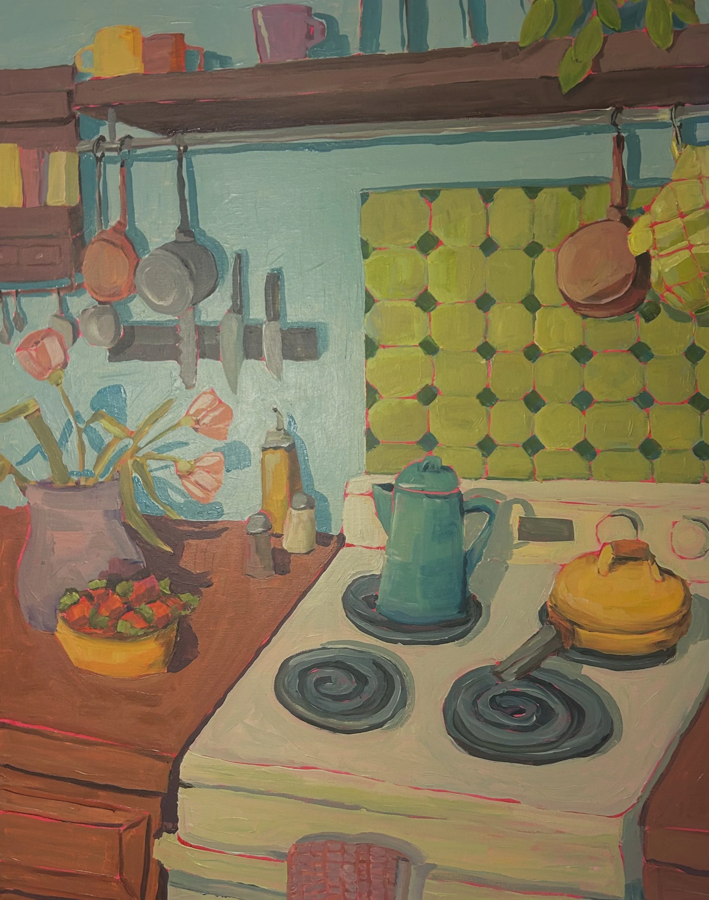 Fresh Flowers and Fresh Strawberries, 24x30in., acrylic on canvas