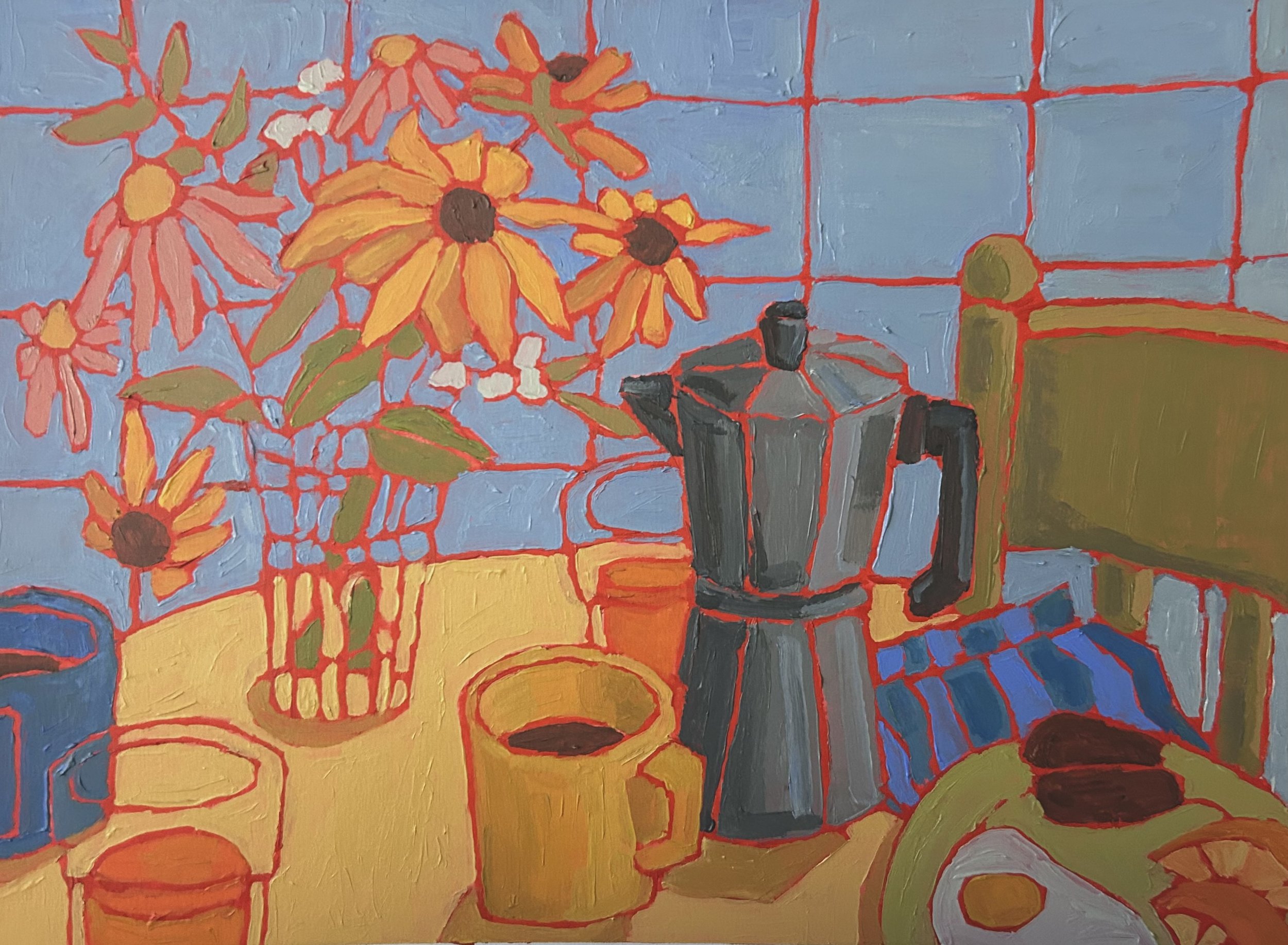 Wildflowers on the Breakfast Table, 12x9 in., acrylic on paper