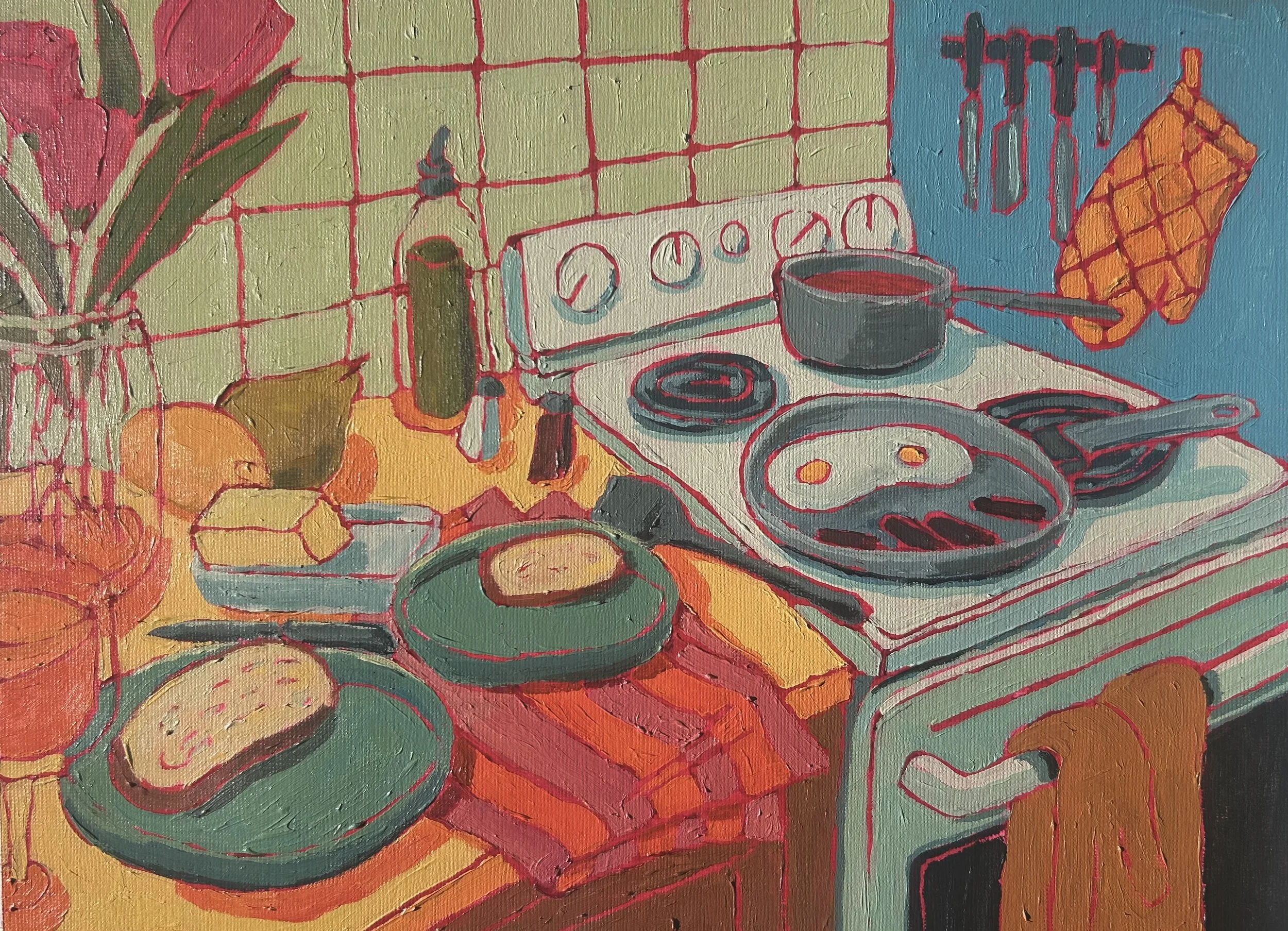 Breakfast Toast, 9x12 in., acrylic on paper