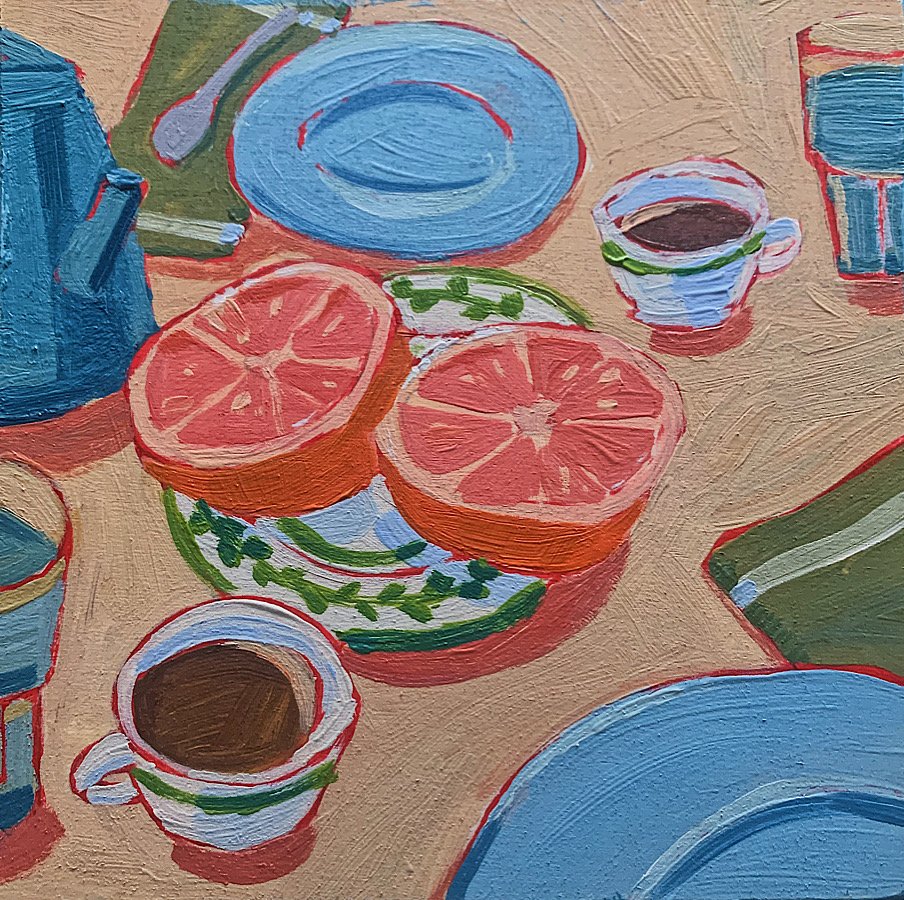 Morning Grapefruit, Acrylic on panel, 5x5 in.