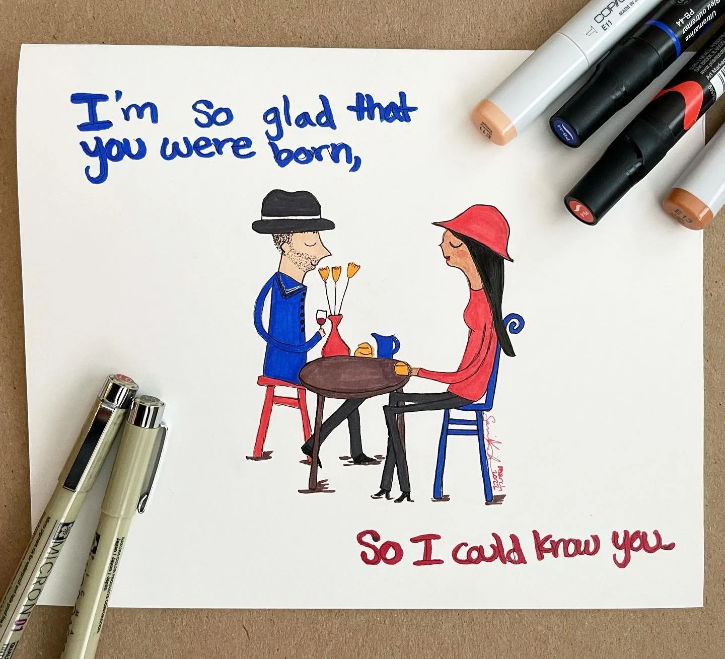 Experimenting with a new style for a birthday card. I prefer traditional art but it&rsquo;s fun to dabble in other styles to flex the creative juices in a different direction.