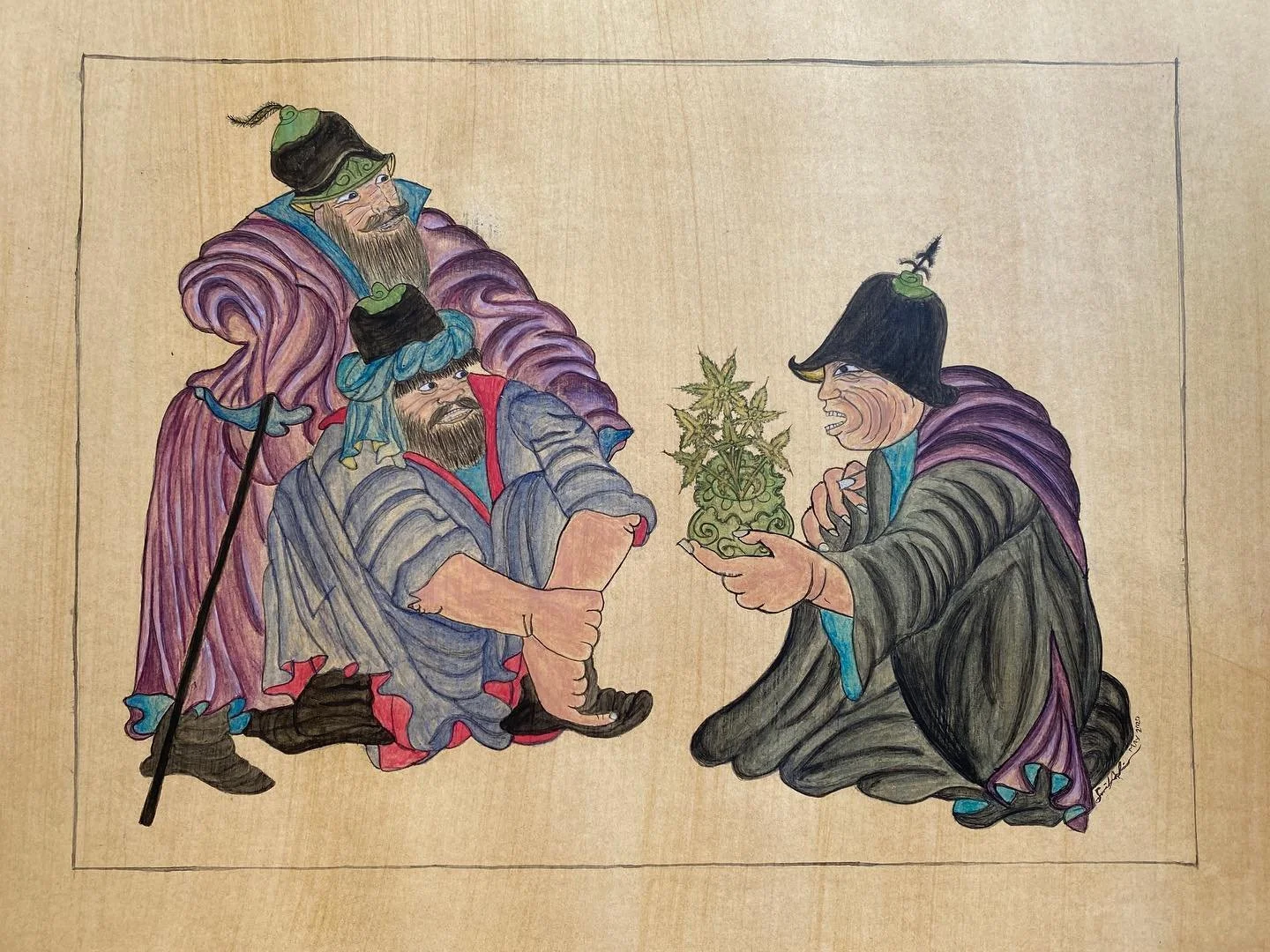 Eid Mubarak! Hope you all had a fun (and safe) QuarantEid! Finished this Siyah Qalam piece yesterday! Chinese ink sticks and 22.9 carat gold on tea stained watercolor paper. I was going to add more khats, but got too nervous so the border will just h