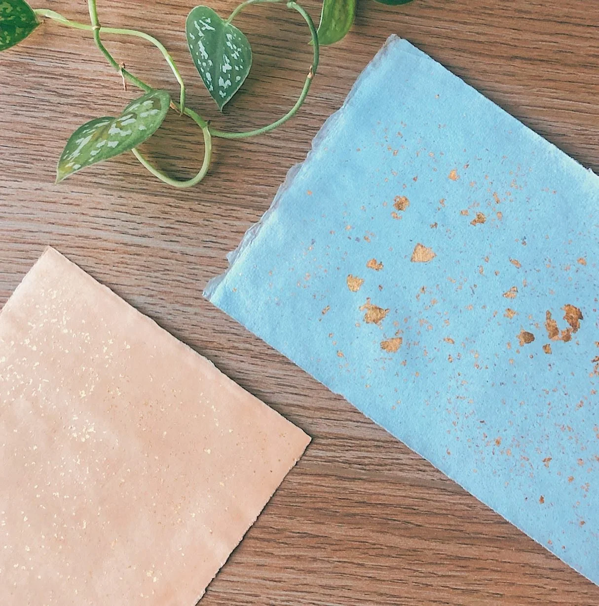 Finally burnished the 24k gold into the hemp papers I applied it to (one is dyed in indigo and the other in henna). This traditional method of gold flaking is called zarafshan and can be used as a way to create a decorative border in a miniature pain