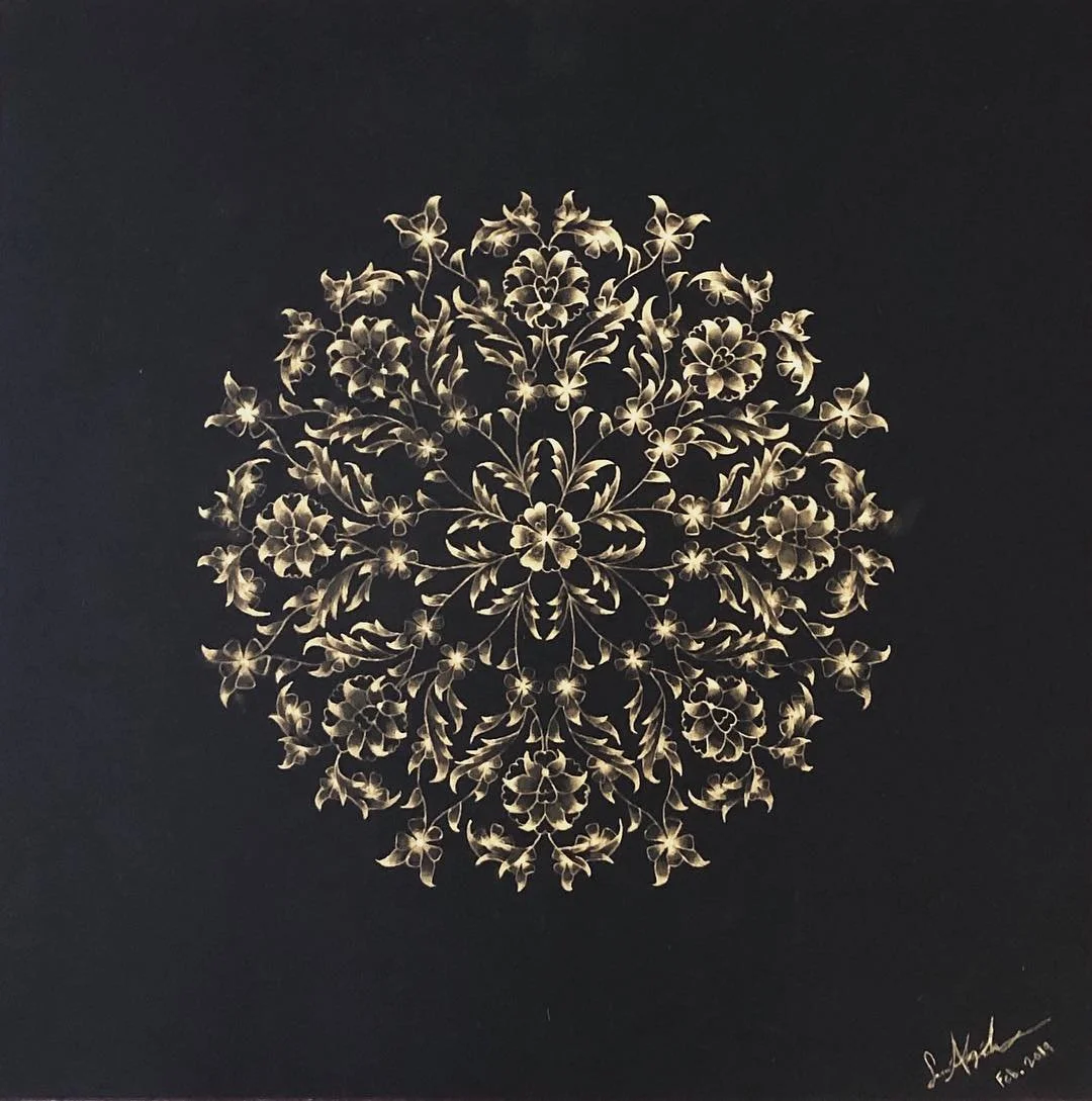 [NOT FOR SALE] Finally finished my first tehzip piece! It&rsquo;s 22k gold on black. Sometimes, with work and life, it&rsquo;s hard to make time for yourself. I&rsquo;m going to try to dedicate at least 4hrs each weekend to practicing tehzip and doin