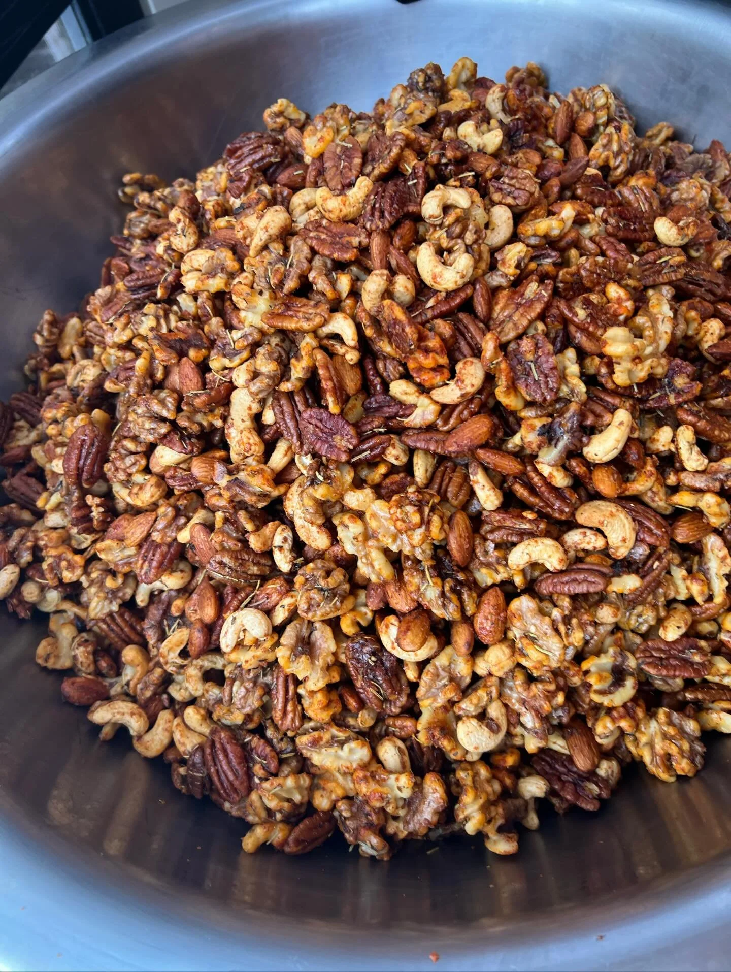 Freshly roasted batch of smoked nuts ready for ya.