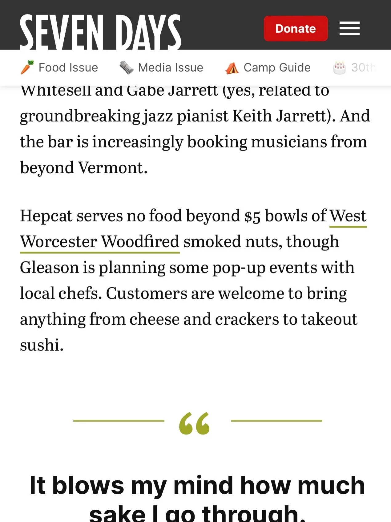 Check us out in Seven Days! Appreciate the shoutout to West Worcester Woodfired in @hepcat_hifi &lsquo;s feature. Looking forward to stopping in again soon.