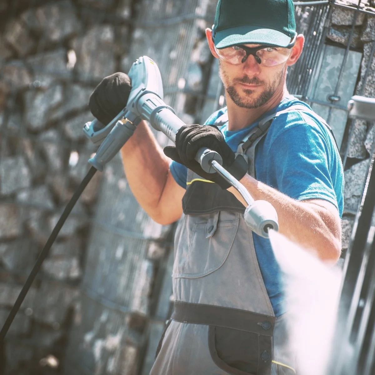Clean power wash sprayer man