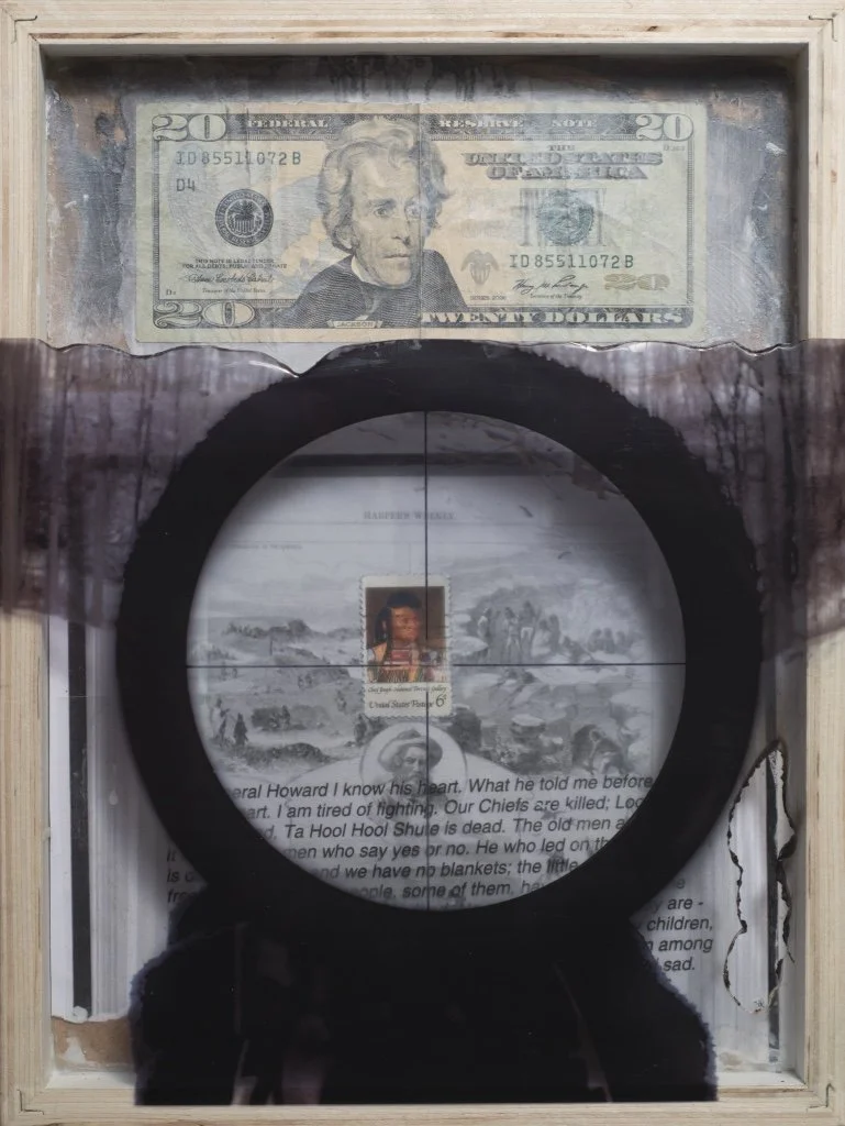 Chief Joseph ~ 20" x 16" ~ Historic photos, vintage postage stamps, watercolors