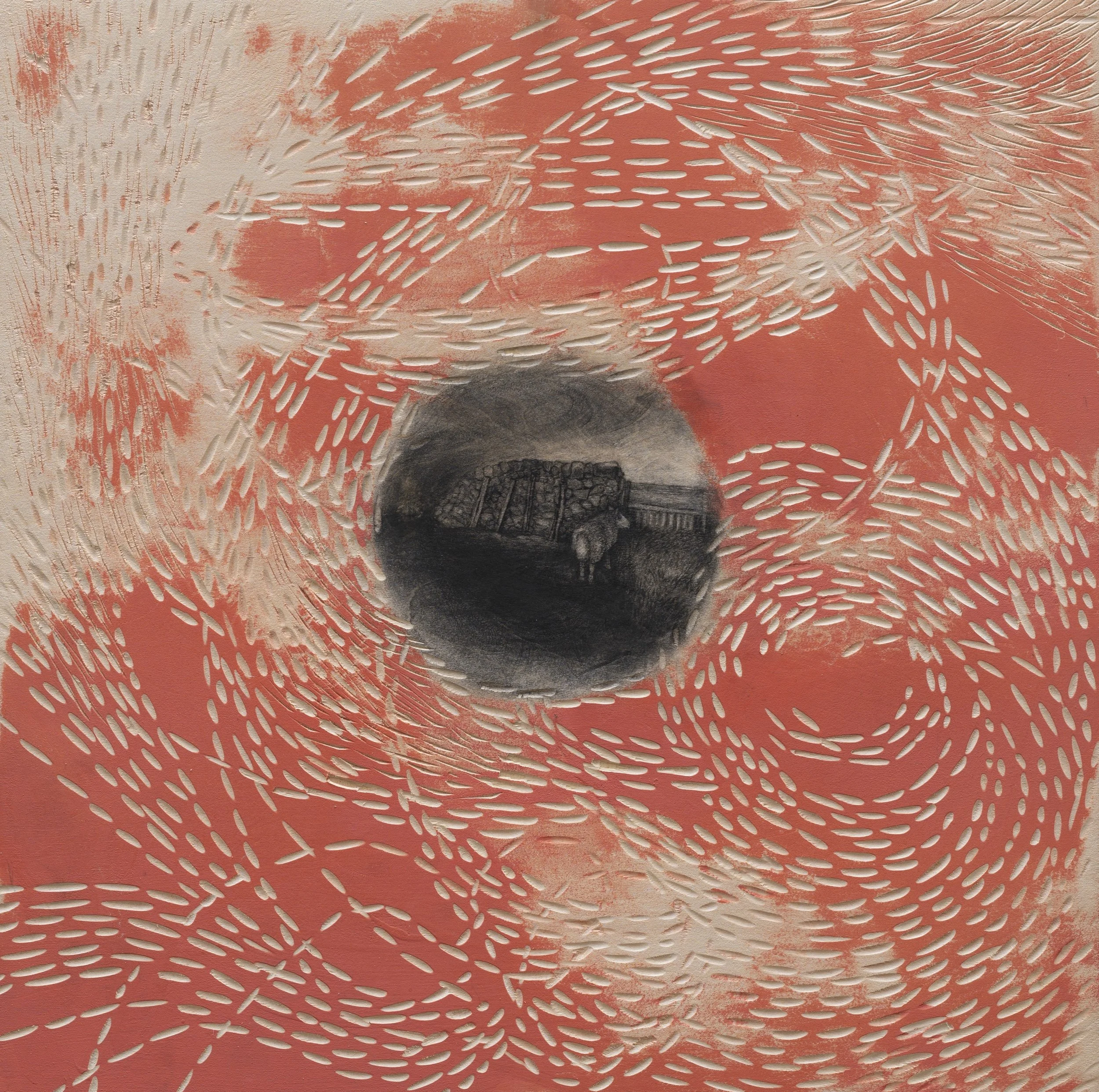 Meadow Down ~ 15" x 15" ~ Carved basswood, acrylic, charcoal