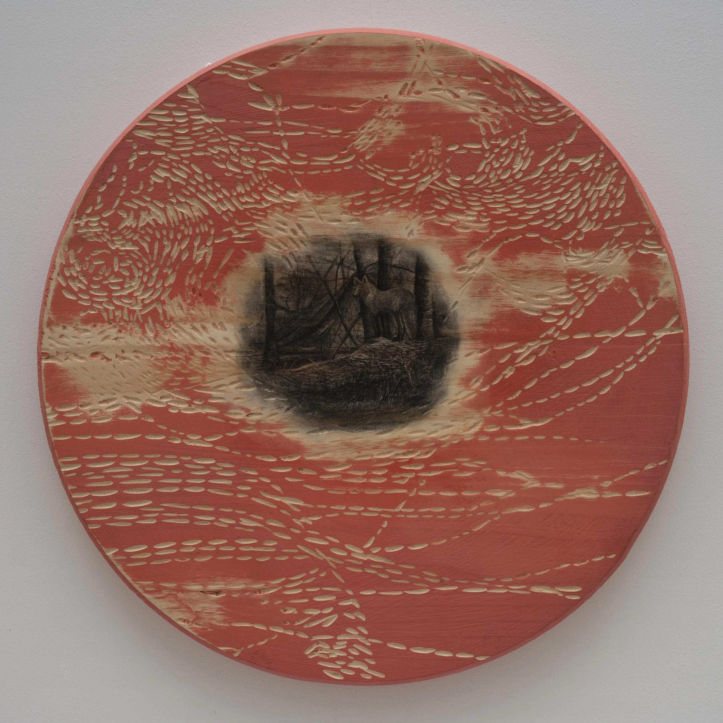 Vantage Point ~ 19" round ~ Carved basswood, acrylic, charcoal