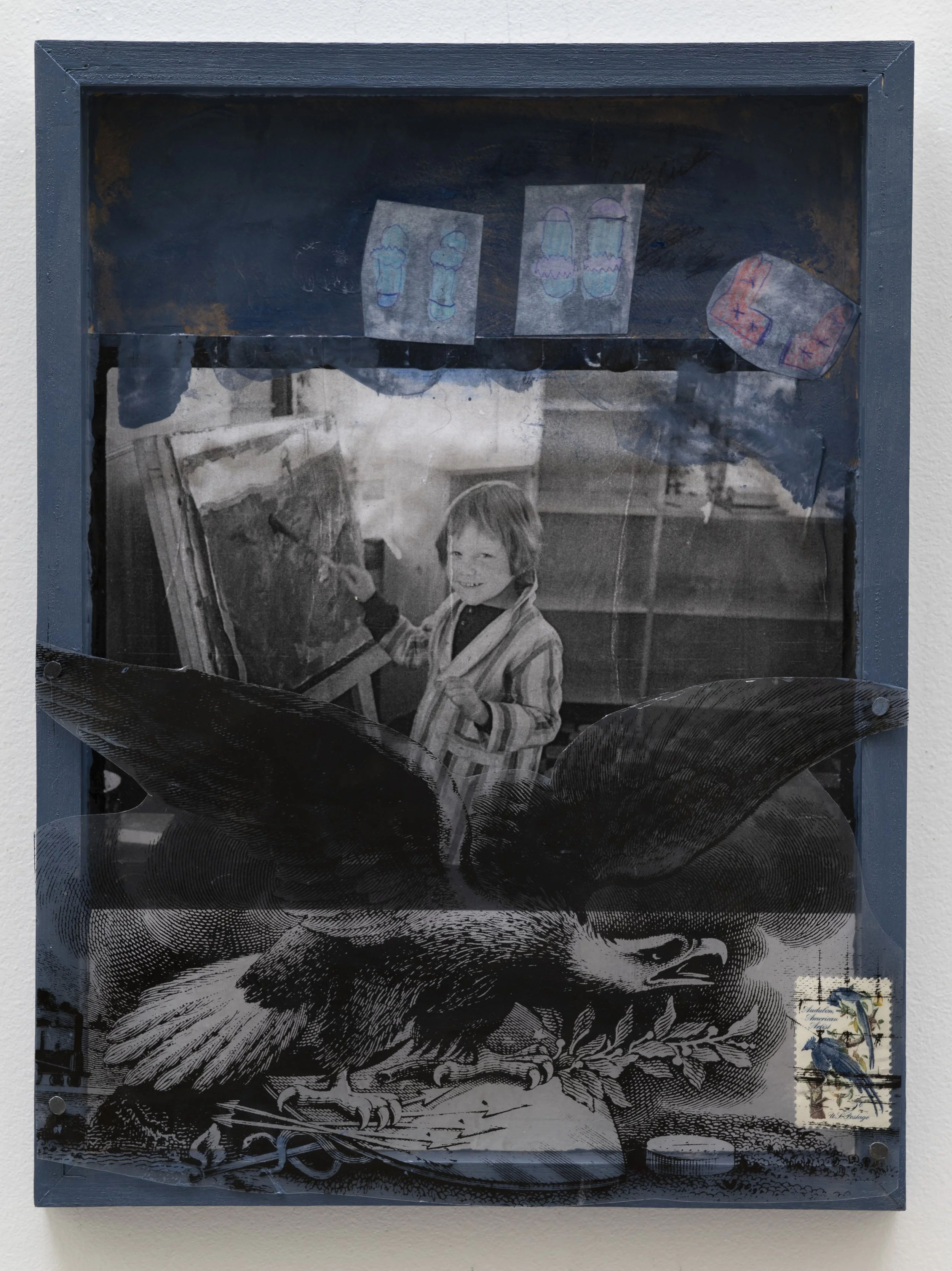 Audubon Artist ~ 20" x 16" ~ Historic photos, vintage postage stamps, watercolors