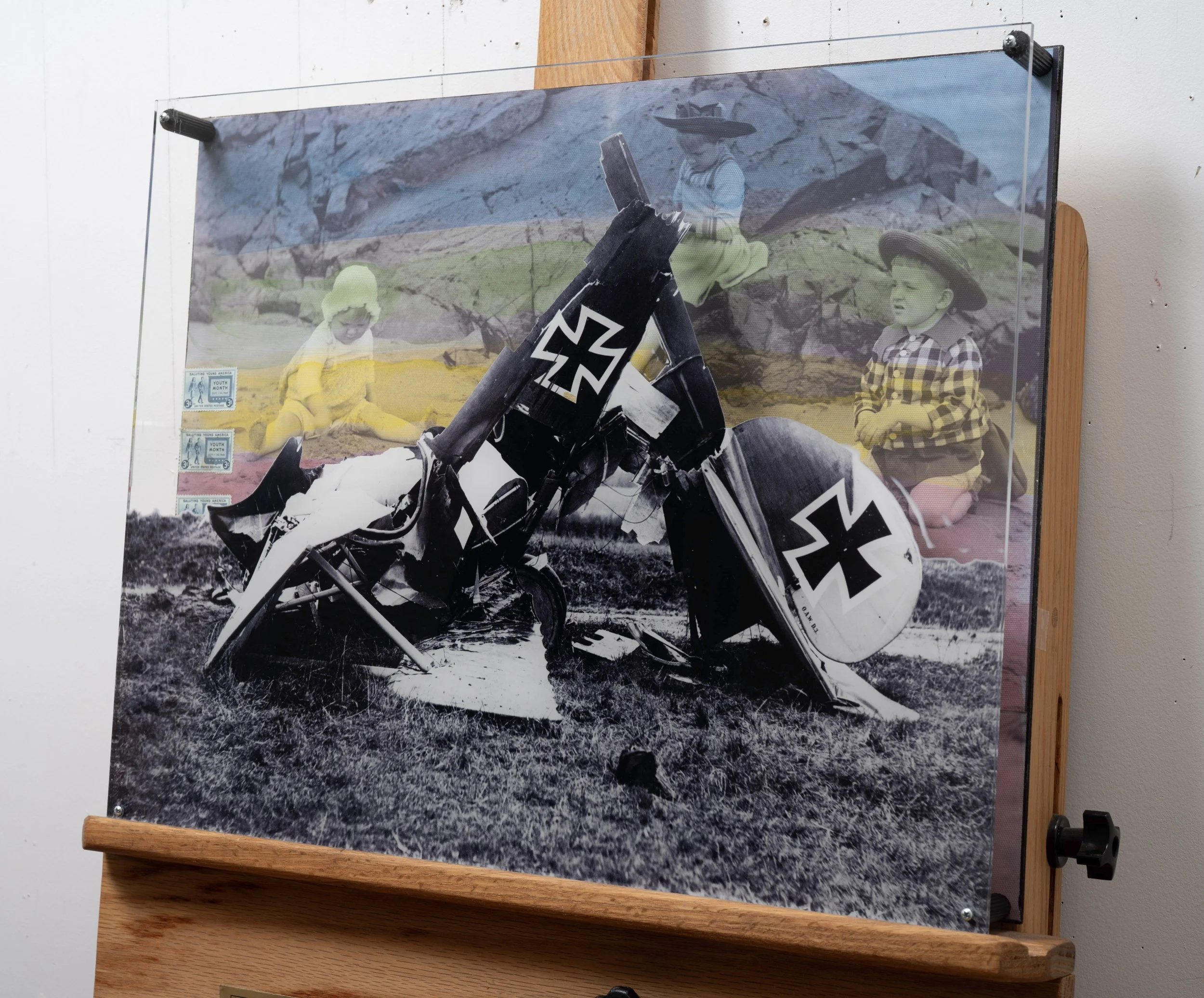 Castles in the Sand 01 ~ 16" x 20" ~ Historic photos, vintage postage stamps, watercolors