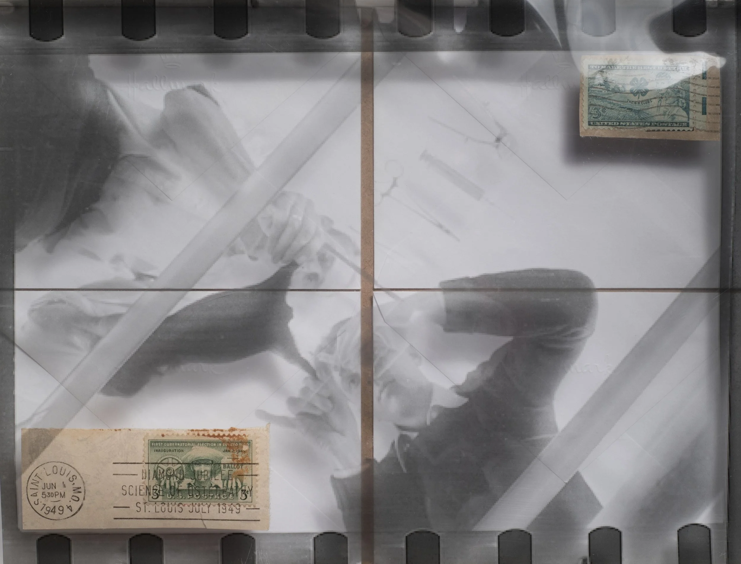 5C Postage Science ~ 16" x 20" ~ Historic photos, vintage postage stamps, watercolors