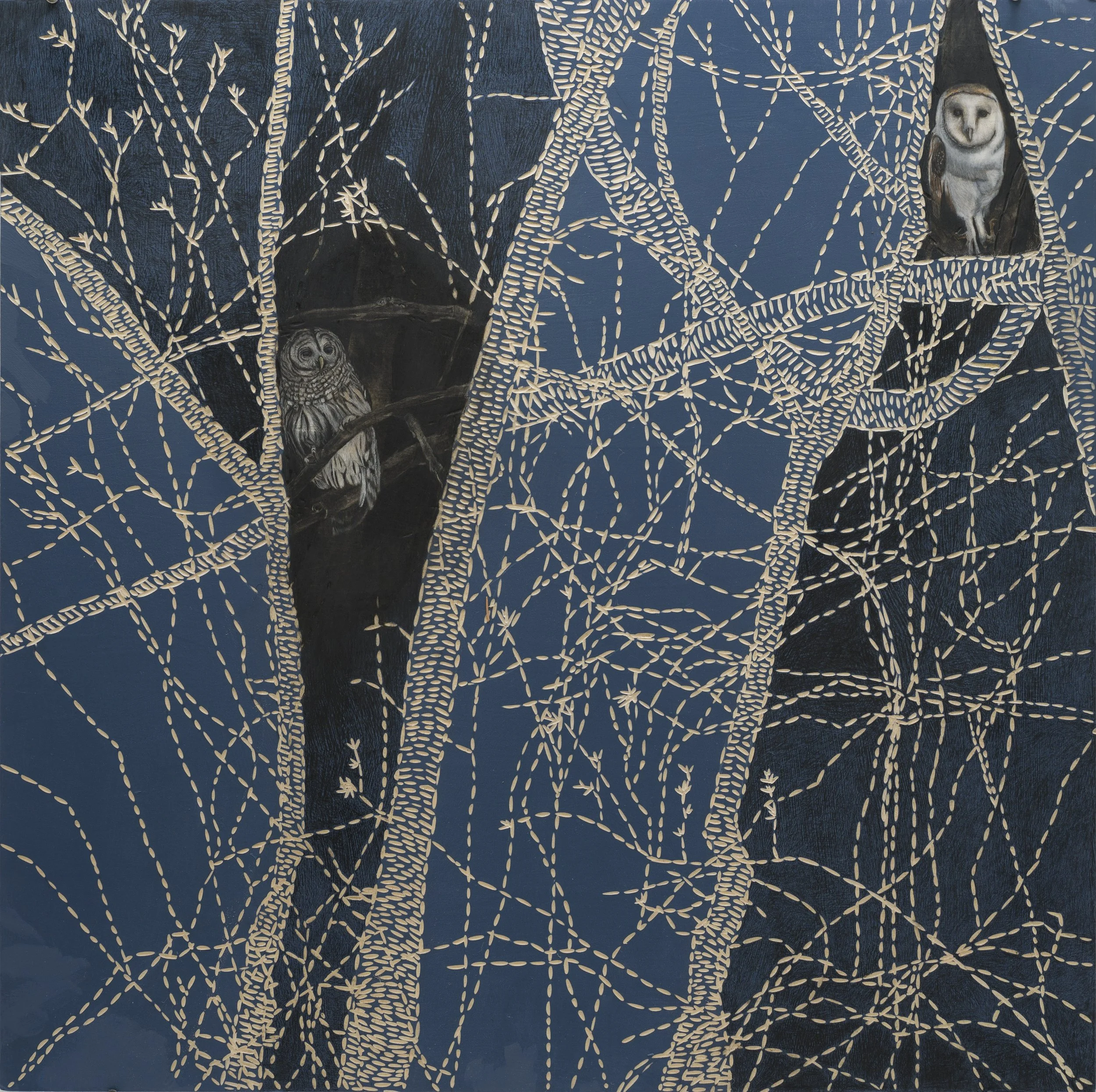 Facing North ~ 36" x 6" ~ Carved basswood, acrylic, charcoal